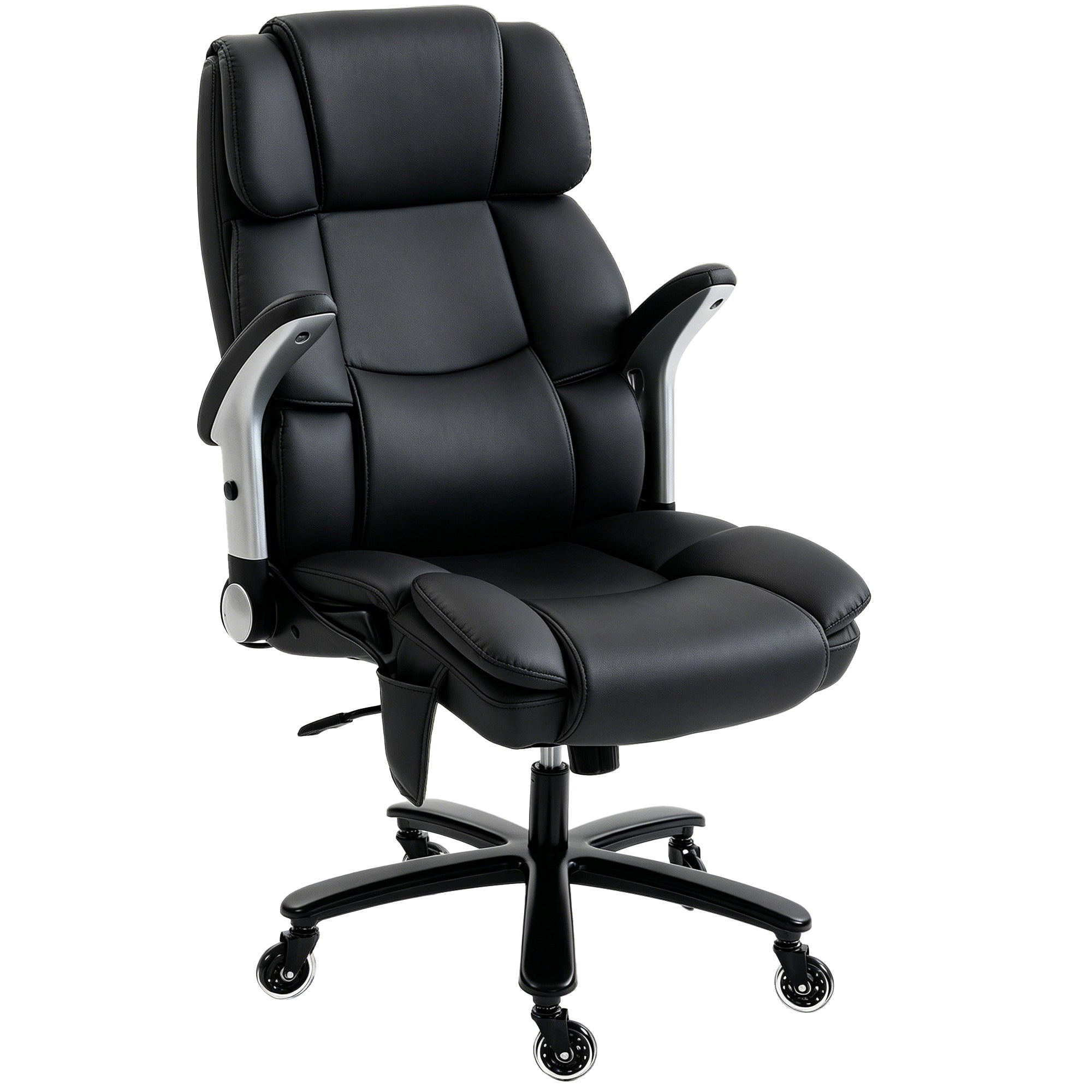 Heavy Duty Office Chair 400LBS with Airbag Lumbar Support, Pet-Friendly Fabric, Big and Tall Desk Chair with Flip-Up Armrests, Pocket Springs, Class 4 Gas Cylinder, Wide Seat, Black