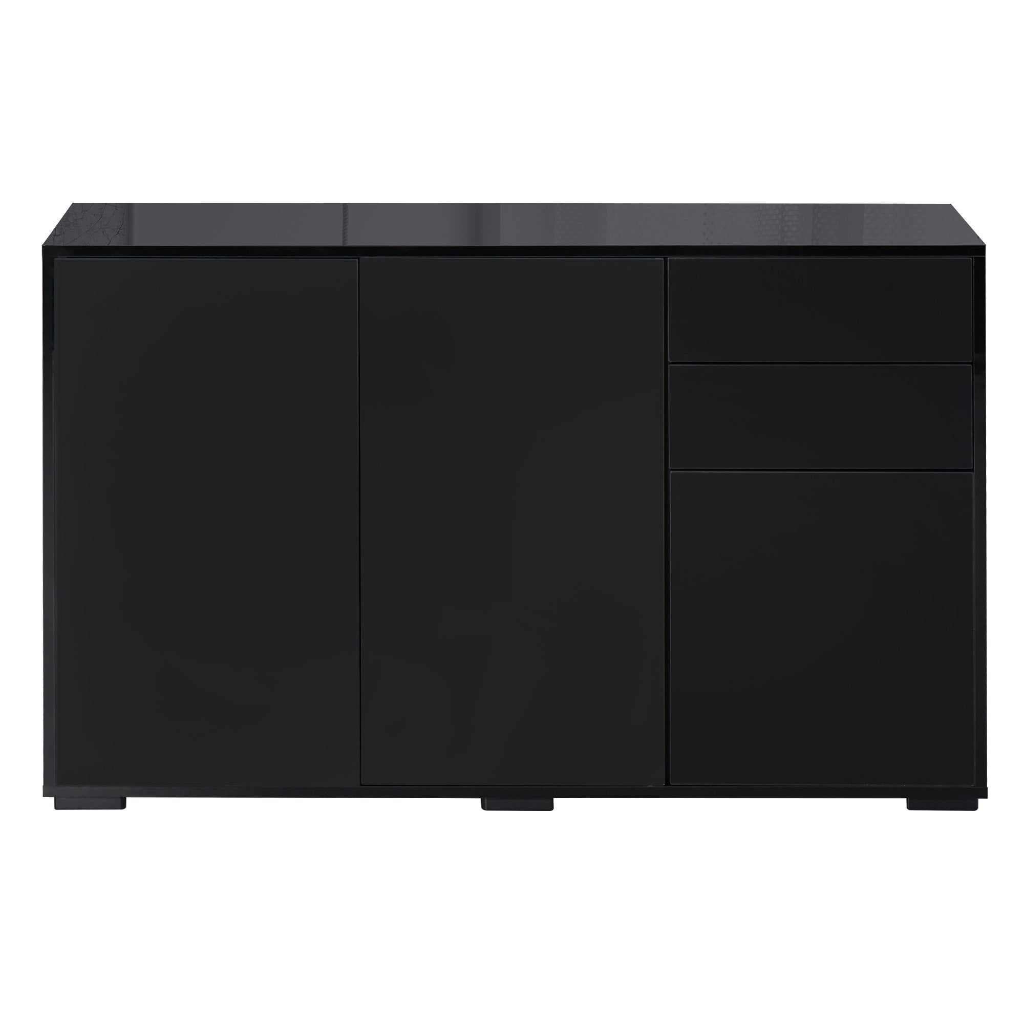 HOMCOM High Gloss Buffet Sideboard with 2 Drawers, 3 Doors and Adjustable Shelf, Kitchen Storage Cabinet with Push Open Design, Black