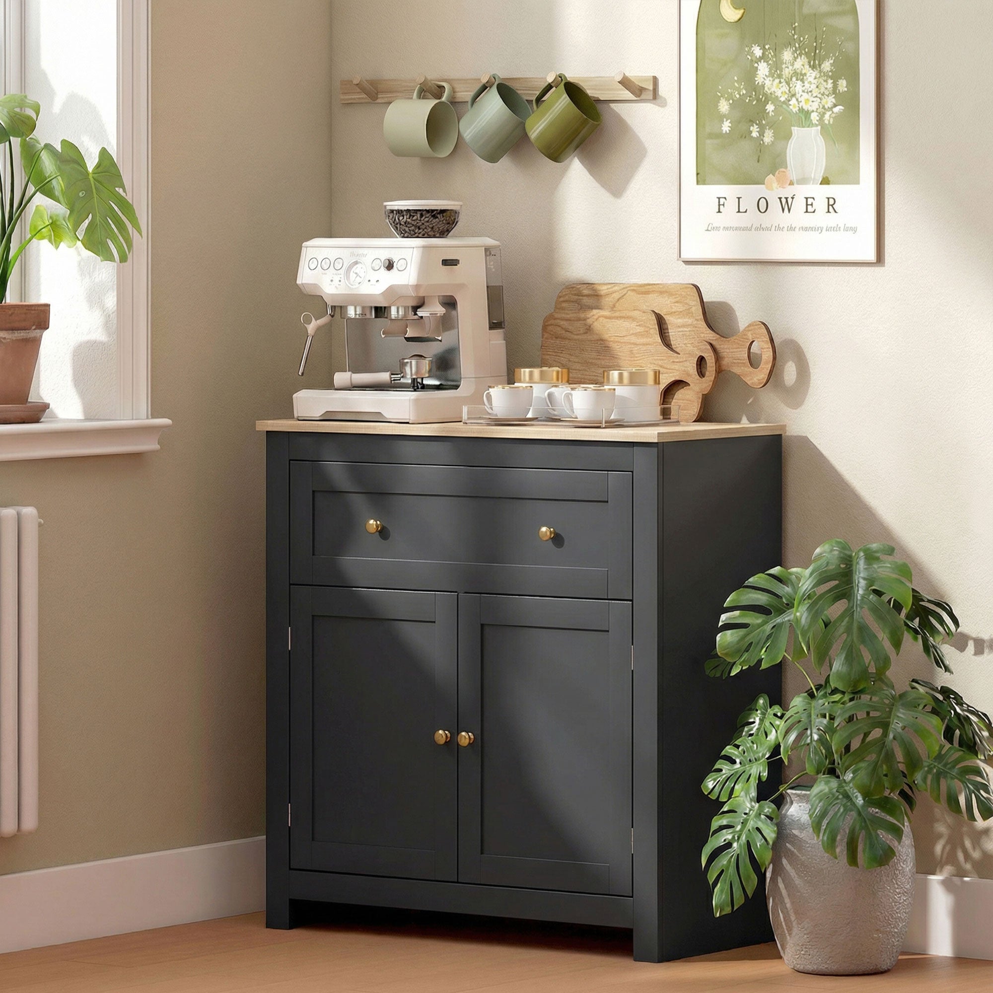 Sideboard Storage Cabinet, Modern Kitchen Cupboard with Adjustable Shelf, Drawer and Double Doors, Sideboard for Living Room, Dining Room, Hallway, Black