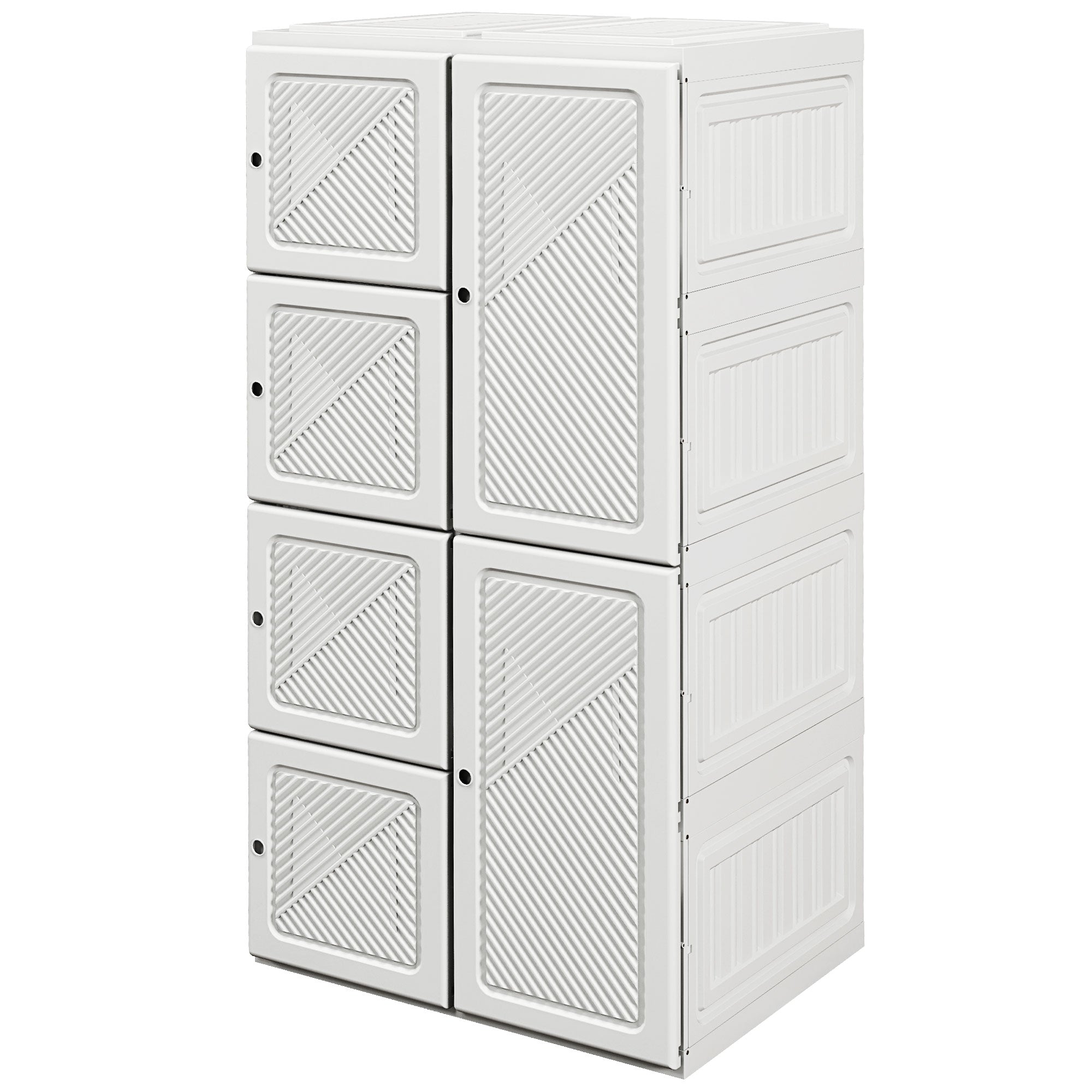 HOMCOM Portable Wardrobe Closet Cabinet Foldable Plastic Clothes Storage Organzier for Bedroom with 5 Cube Compartments & 2 Hanging Rods Magnet Doors Easy Assembly White