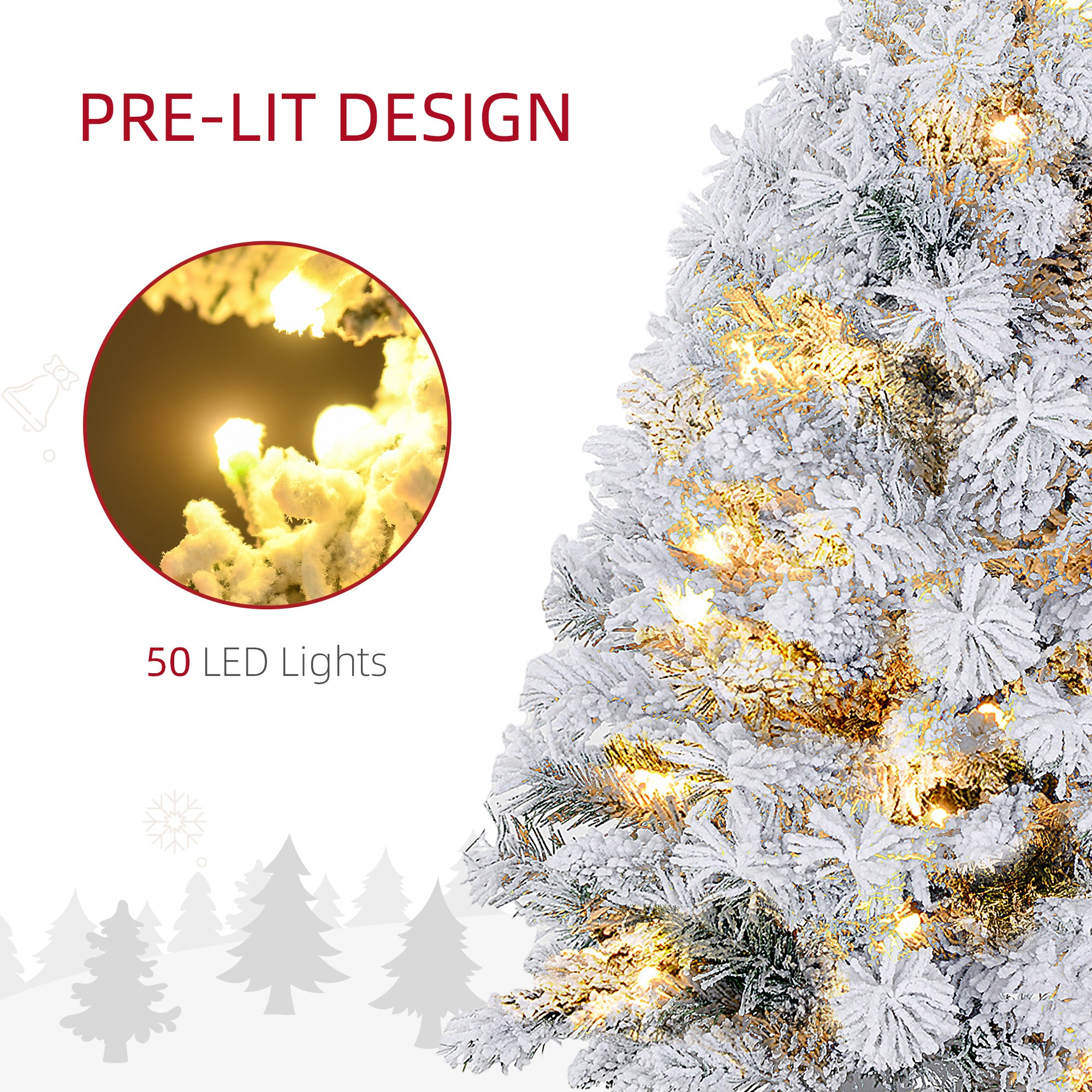 HOMCOM 3ft Prelit Artificial Christmas Tree with Warm White LED Light and 133 Tips, Concrete Base, Flocked Xmas Tree with Pine Cones, Green