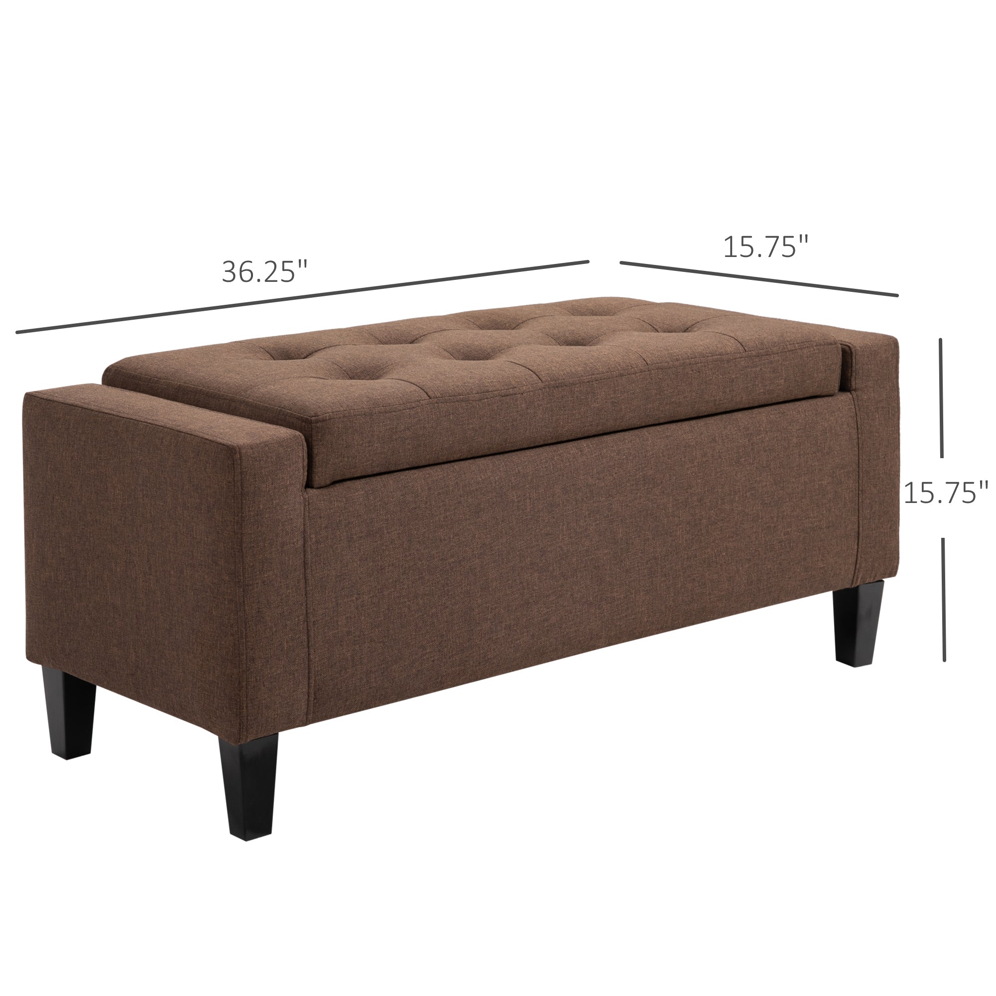 Storage Ottoman, Linen Upholstered Storage Bench with Lift Top and Button Tufted for Living Room, Dark Brown