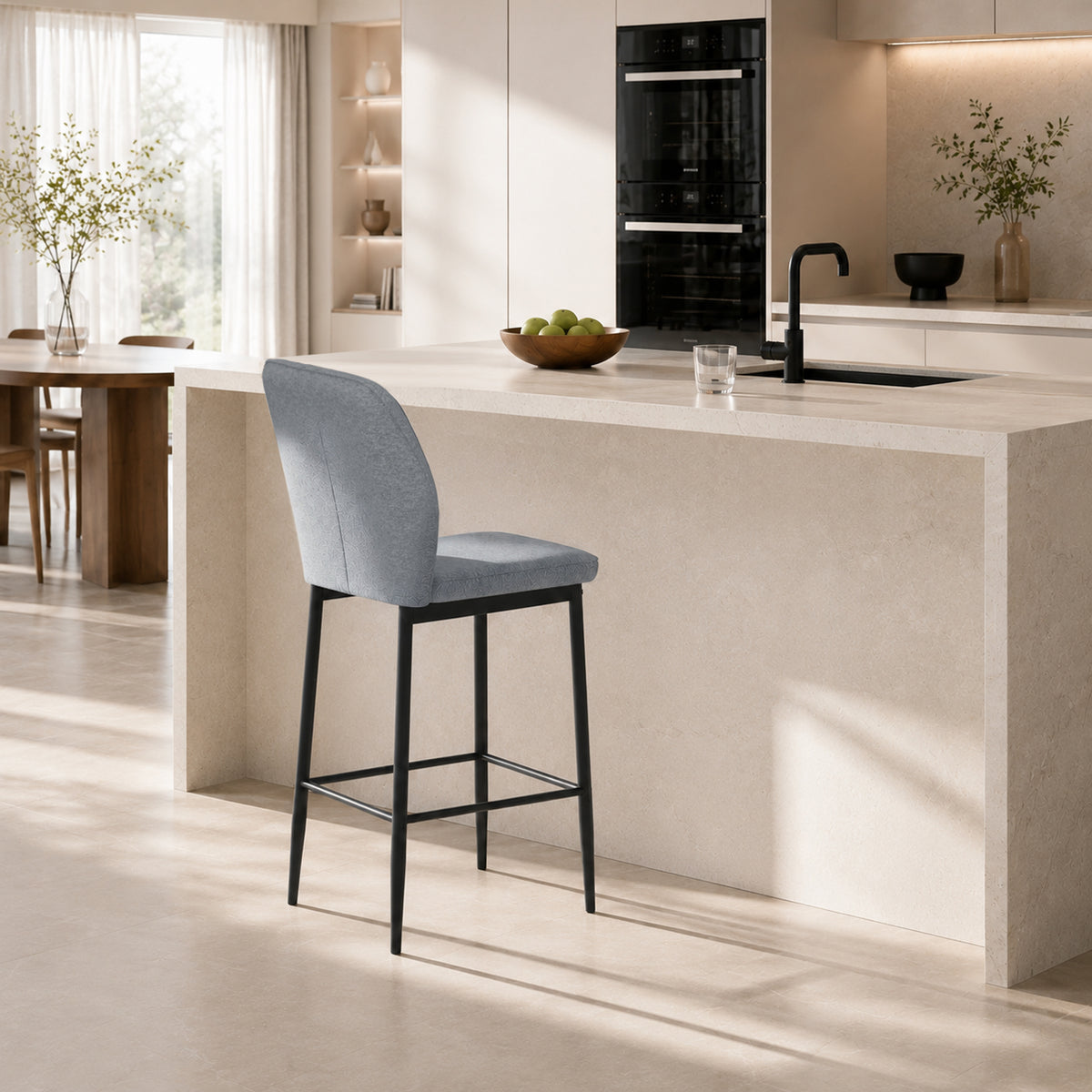 Set of 2 Velvet Bar Stools, Modern Tall Barstools with Footrest and Backrest for Kitchen Counter, Breakfast Bar, Grey