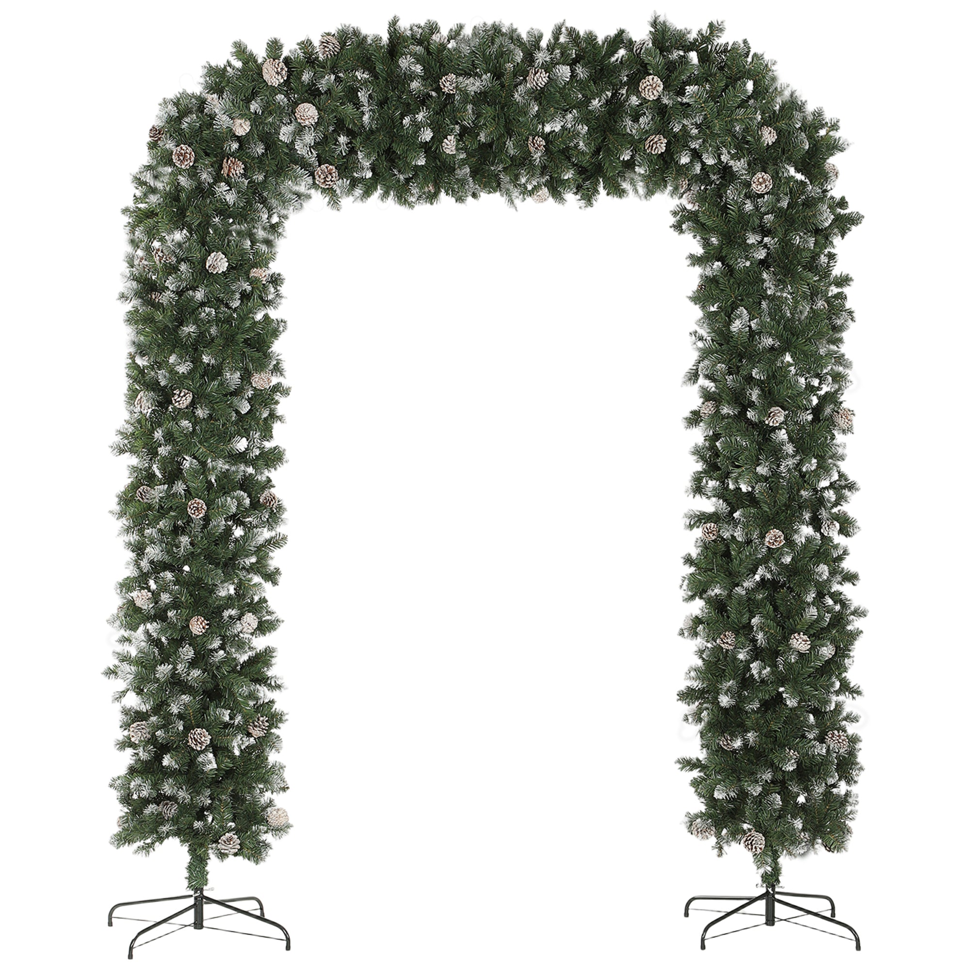 8.2 ft Snow Frosted Christmas Tree Arch, Christmas Arch Doorway Decor with 1800 Tips and 91 Pinecones, Artificial Xmas Tree with Metal Stand for Indoor, Green