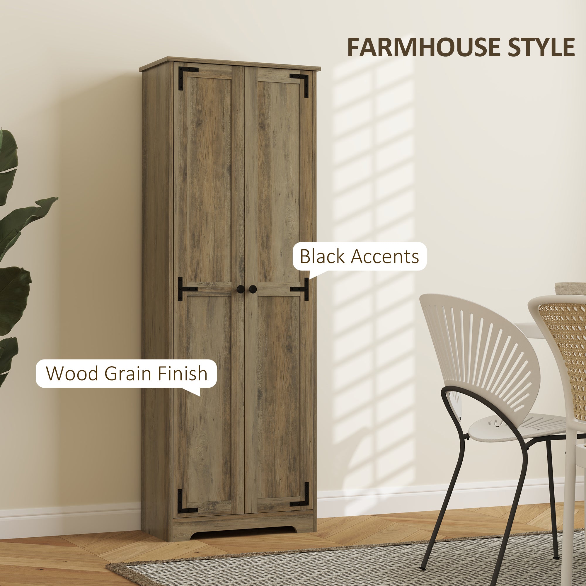 67" Farmhouse Pantry Cabinet, Freestanding Kitchen Pantry Storage Cabinet with Adjustable Shelves, Tall Storage Cupboard with Recessed Doors, Distressed Gray