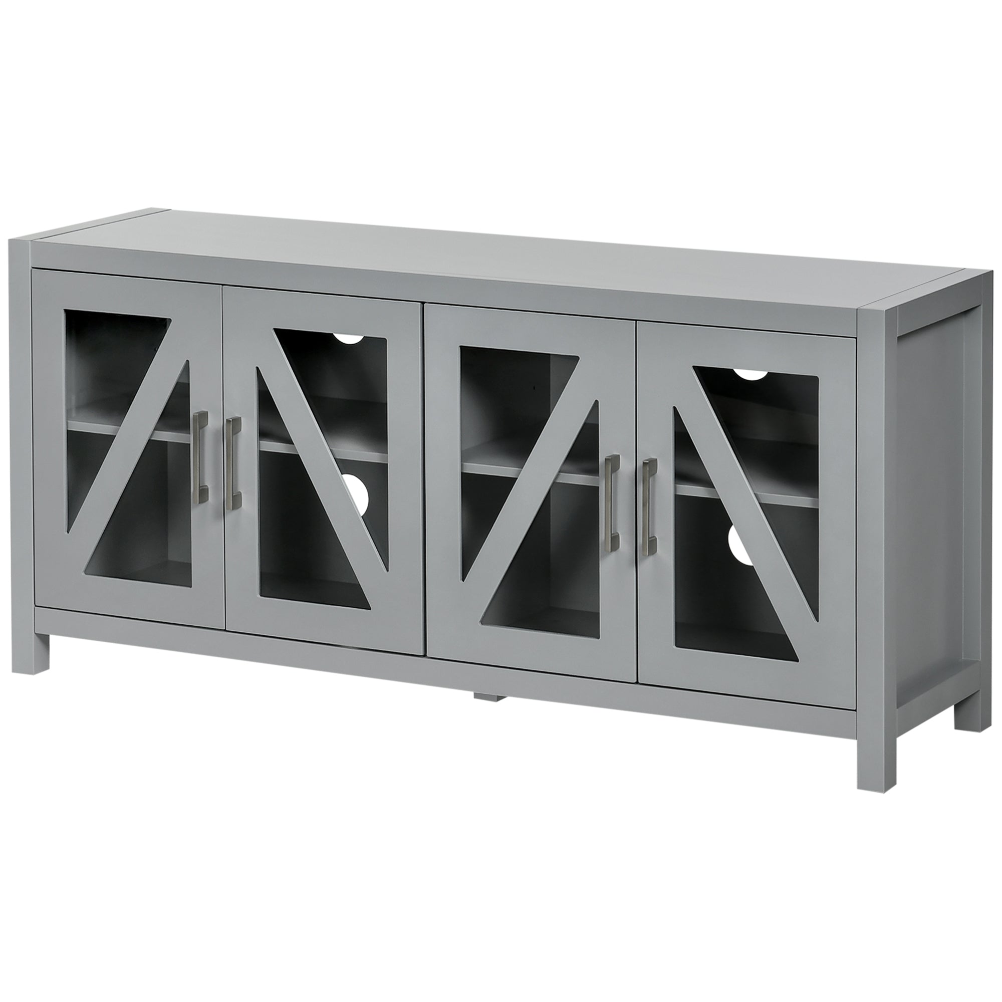 TV Cabinet Stand for TVs up to 58" Entertainment Center with Adjustable Shelves and Glass Doors Gray