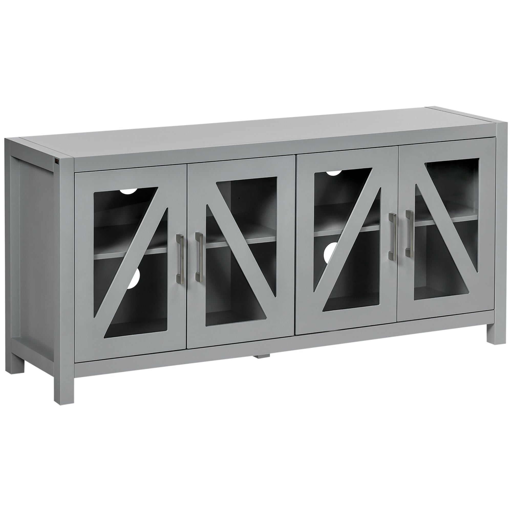 TV Cabinet Stand for TVs up to 58" Entertainment Center with Adjustable Shelves and Glass Doors Gray