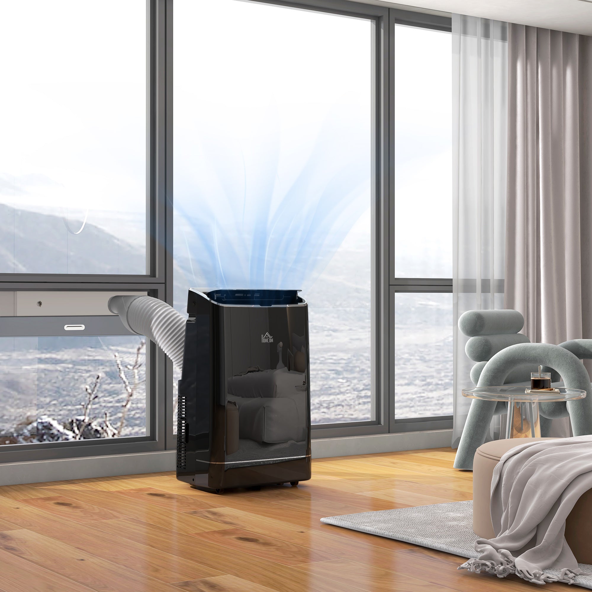 HOMCOM 14000 BTU Portable Air Conditioner, Smart Home WiFi Compatible, 4 in 1 Dehumidifier Cooler Fan, with Sleep Mode, Remote, 24H Timer, Window Venting Kit, An Energy Efficiency, Black, 35m²