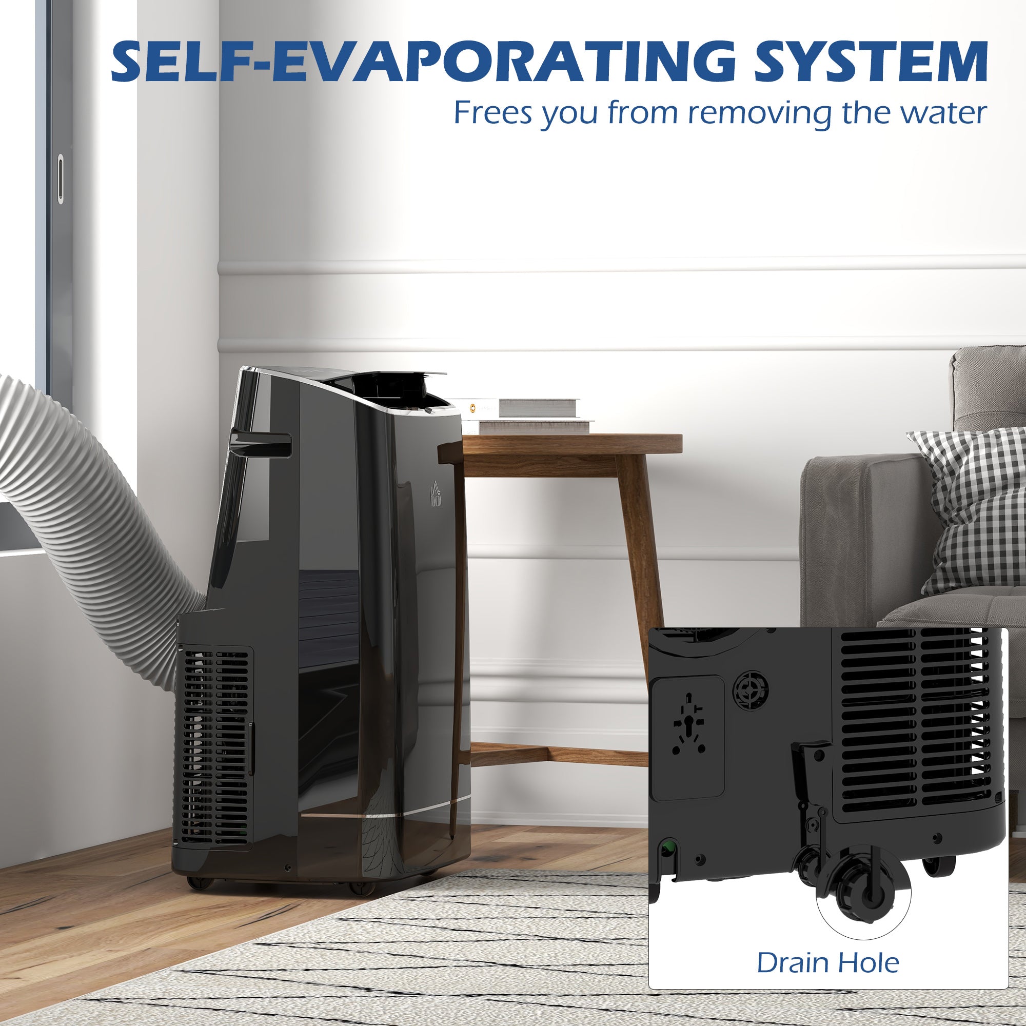 HOMCOM 14000 BTU Portable Air Conditioner, Smart Home WiFi Compatible, 4 in 1 Dehumidifier Cooler Fan, with Sleep Mode, Remote, 24H Timer, Window Venting Kit, An Energy Efficiency, Black, 35m²