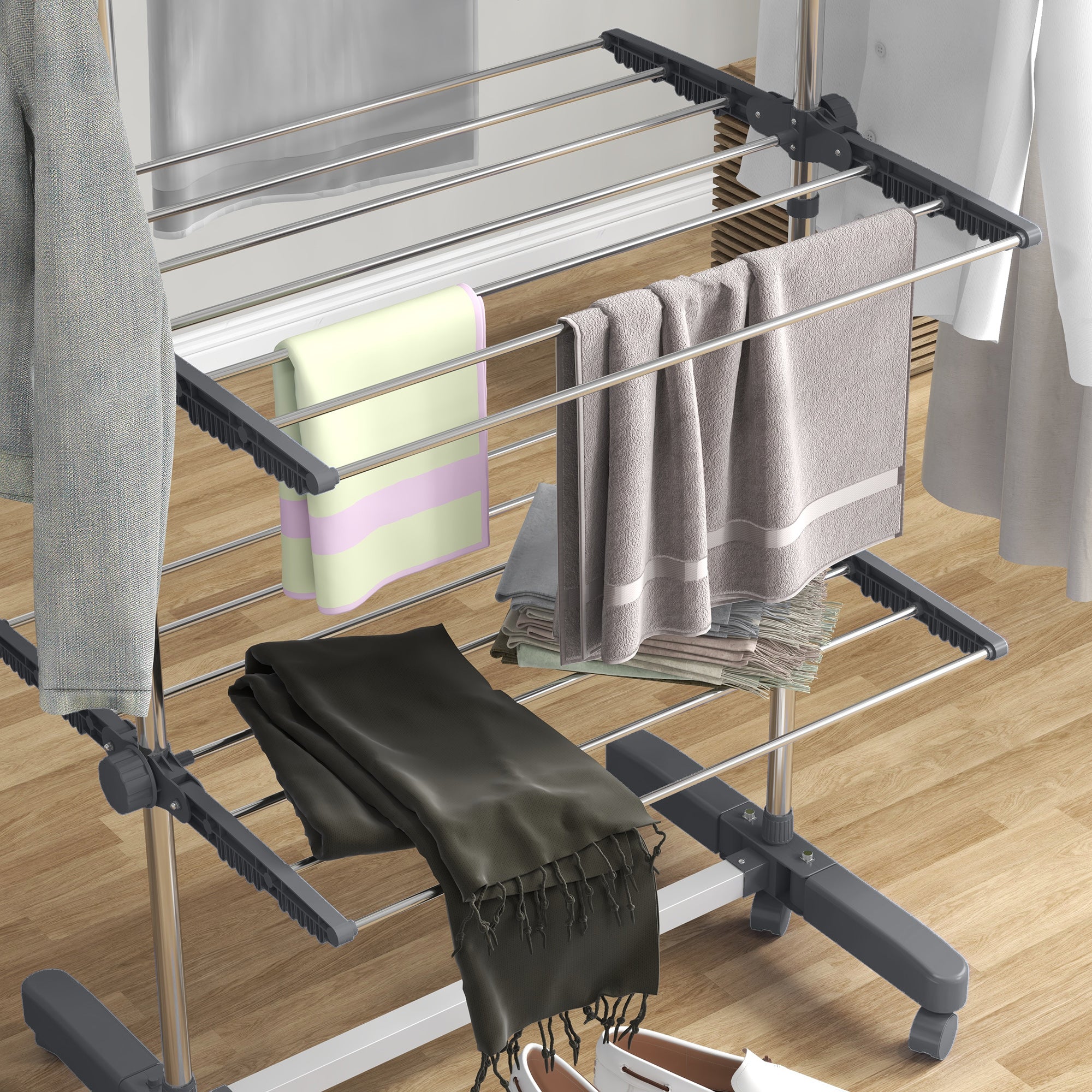 Fortino Séchoir À Linge Pliable, Tour 3 Étages, Argenté, 25 M[H3457