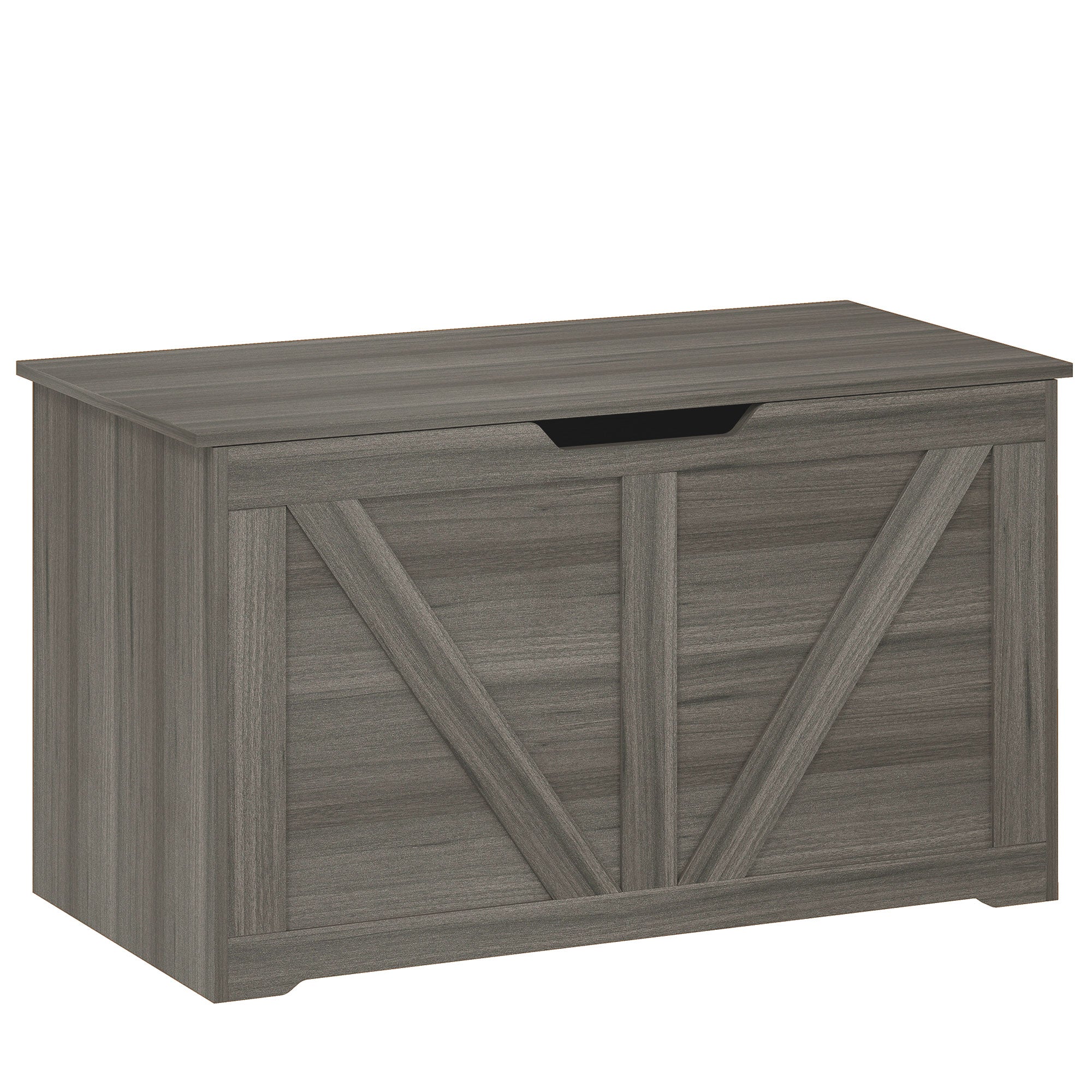100L Storage Chest, Shoe Storage Trunk Bench Box with Safety Hinge and U-shaped Cut-out Pull, Blanket Box Ottoman for Bedroom, Living Room, Entryway, 80 x 40 x 45 cm, Dark Grey Wood-Effect