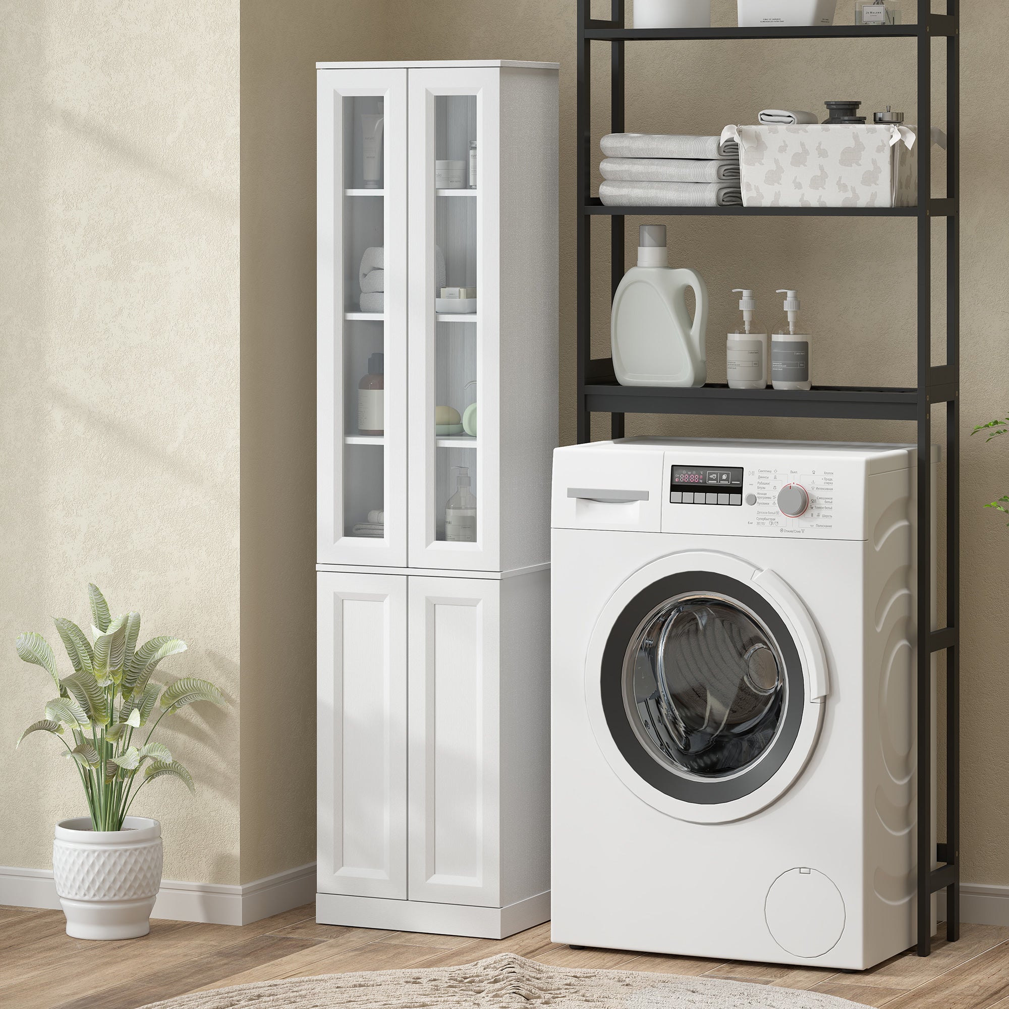 Tall Bathroom Storage Cabinet, 6-Tier Slim Freestanding Bathroom Cabinet with Adjustable Shelf, 4 Soft-Close Doors, Storage Unit for Small Space, 38 x 26 x 160 cm, White