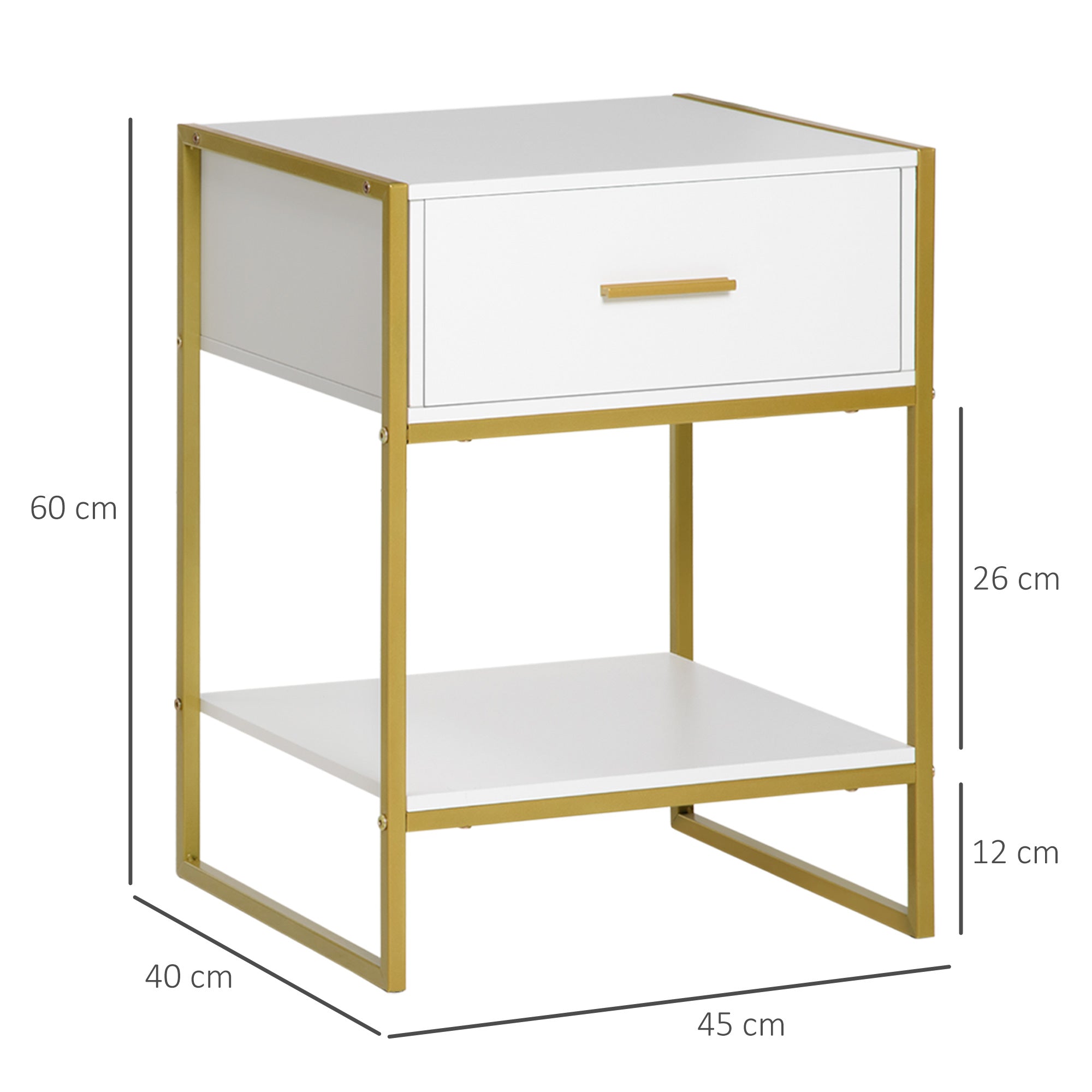 HOMCOM Bedside Table Set of 2, Modern Side Table with Drawer and Shelf, Nightstand for Bedroom, White