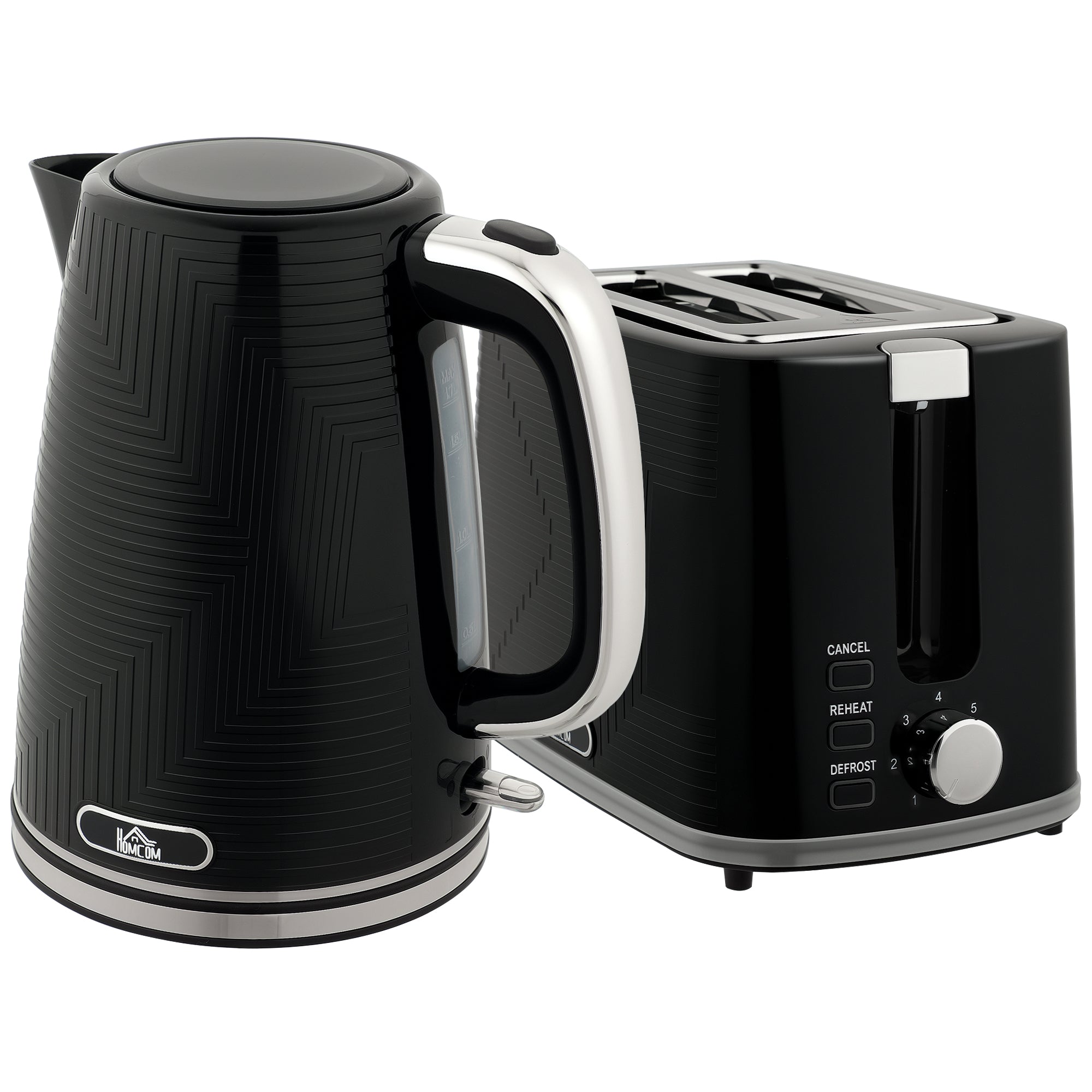 Kettle and Toaster Set, 1.7L 3000W Rapid Boil Jug Kettle with Otter Thermostat, Limescale Filter, 2 Slice Toaster with 7 Browning Controls, Crumb Tray, Black