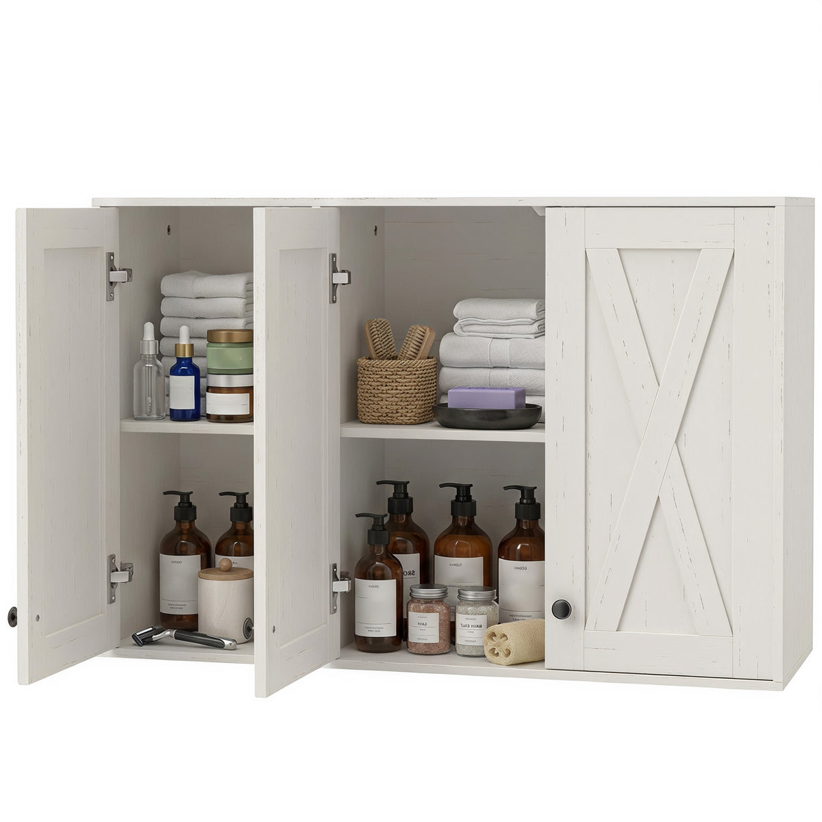 Bathroom Wall Cabinet, Modern Medicine Cabinet Wall Mounted, Over The Toilet Space Saver with 3 Doors Storage and Adjustable Shelves for Toilet Bathroom Restroom, White