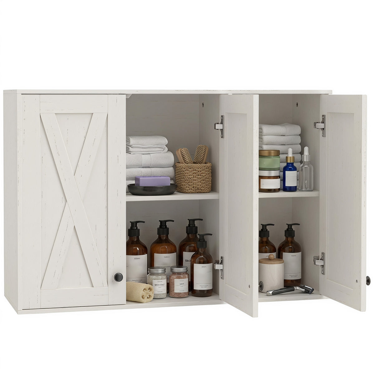 Bathroom Wall Cabinet, Modern Medicine Cabinet Wall Mounted, Over The Toilet Space Saver with 3 Doors Storage and Adjustable Shelves for Toilet Bathroom Restroom, White