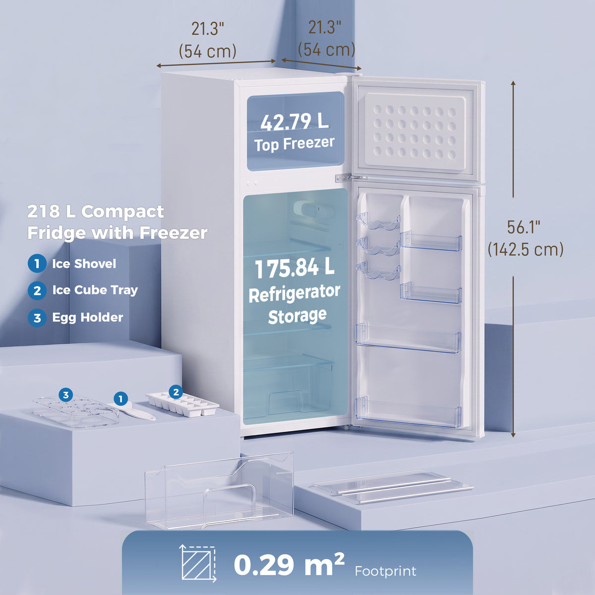 7.7 Cu. Ft. Mini Fridge with Freezer, Double Door Compact Refrigerator with Adjustable Thermostat, Reversible Door, Removable Glass Shelves, Small Refrigerator for Bedroom, Office, Dorm
