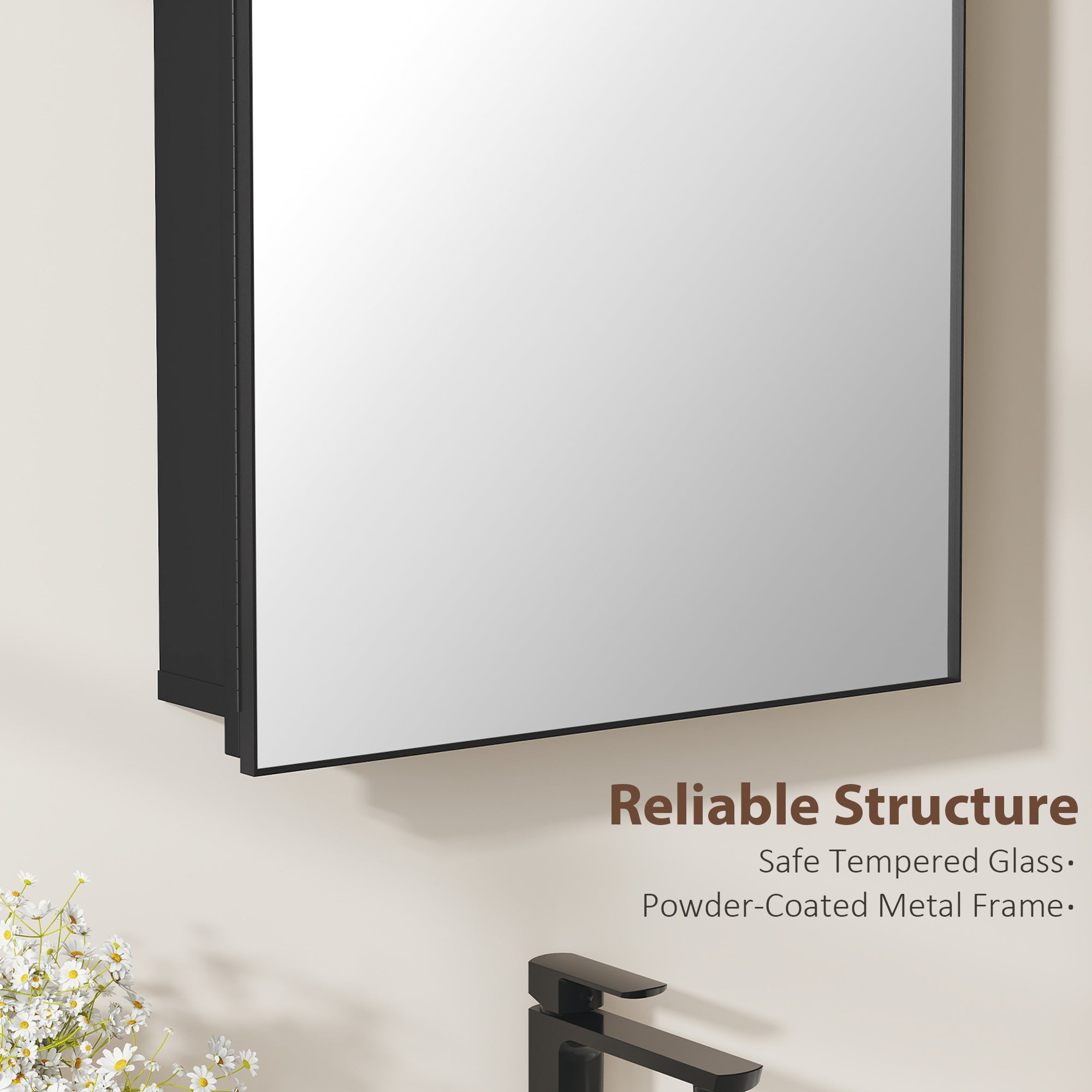 Arched Bathroom Mirror Cabinet, Bathroom Wall Cabinet with Mirror and Storage Shelves, 50 x 76 cm, Black