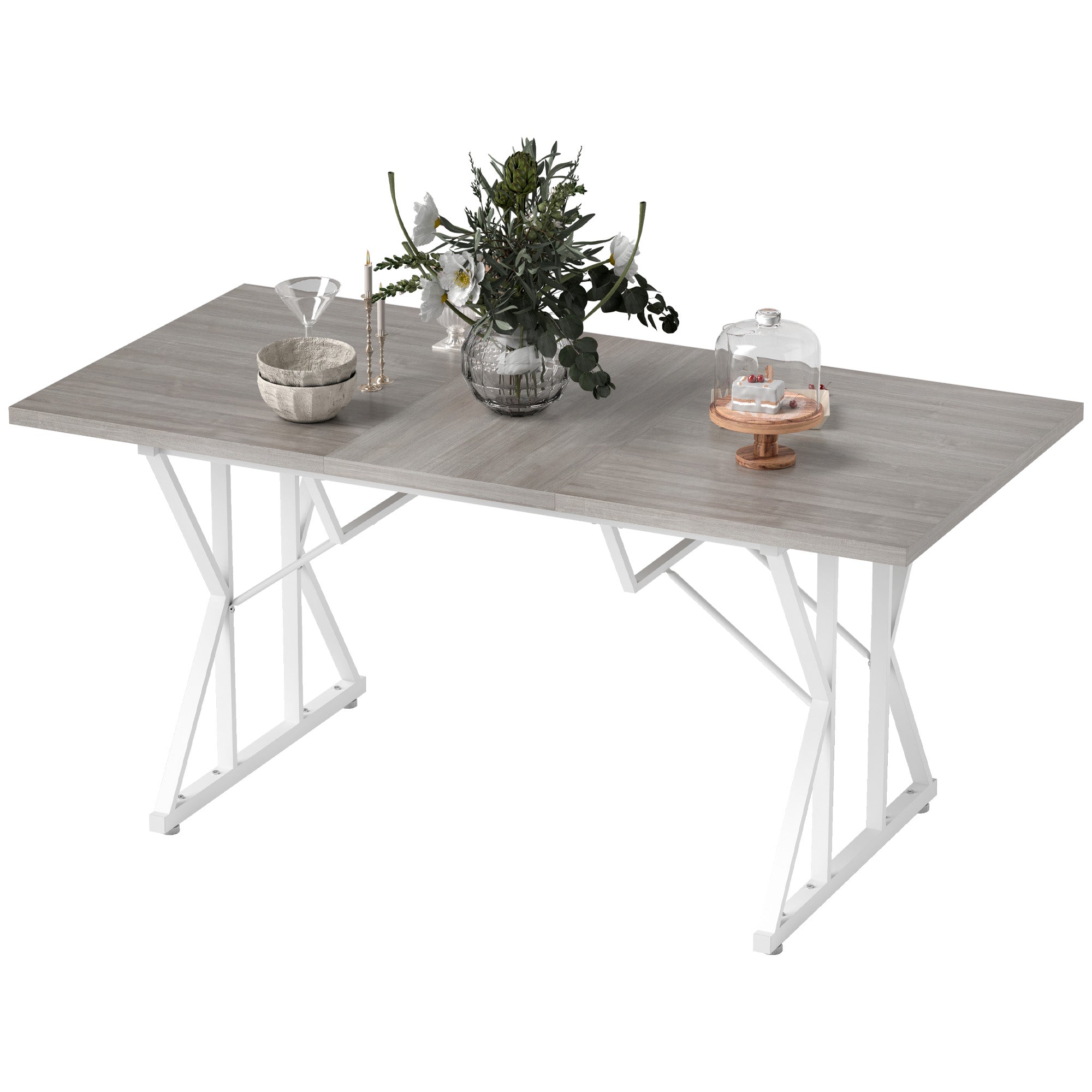 Extendable Farmhouse Dining Table for 4-6 - Gray | HOMCOM