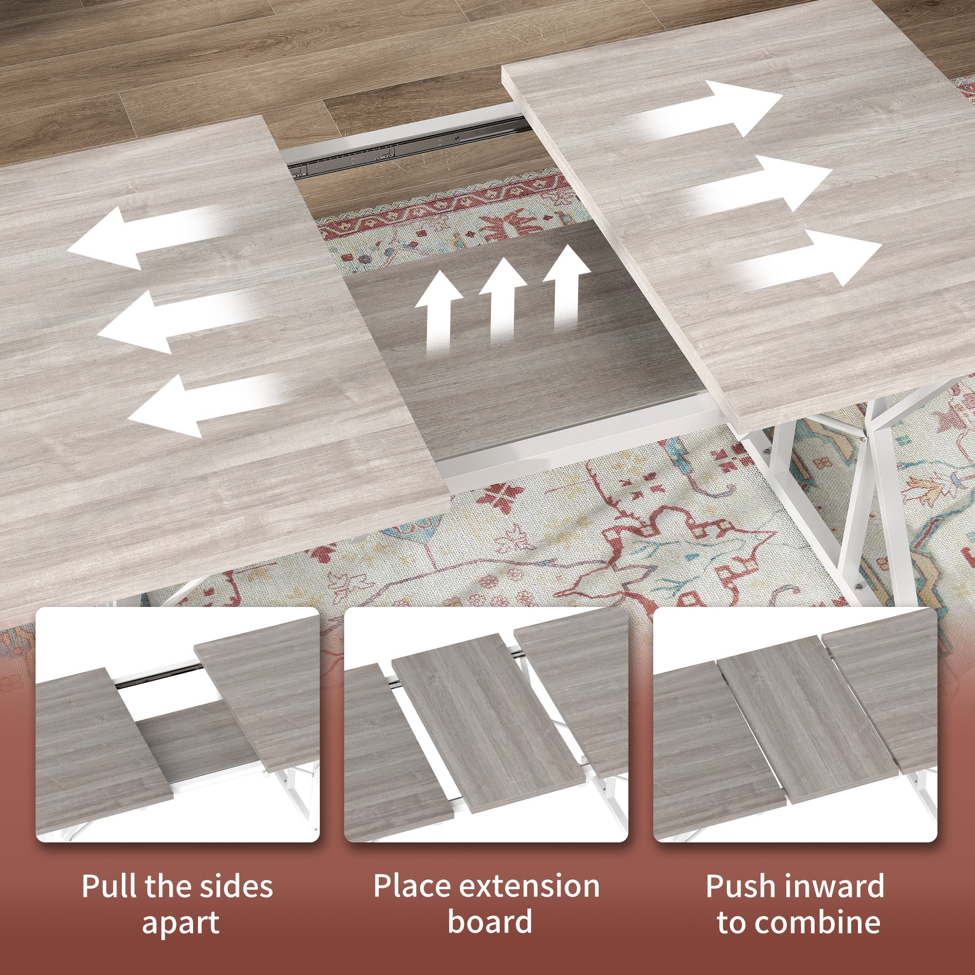Extendable Farmhouse Dining Table for 4-6 - Gray | HOMCOM