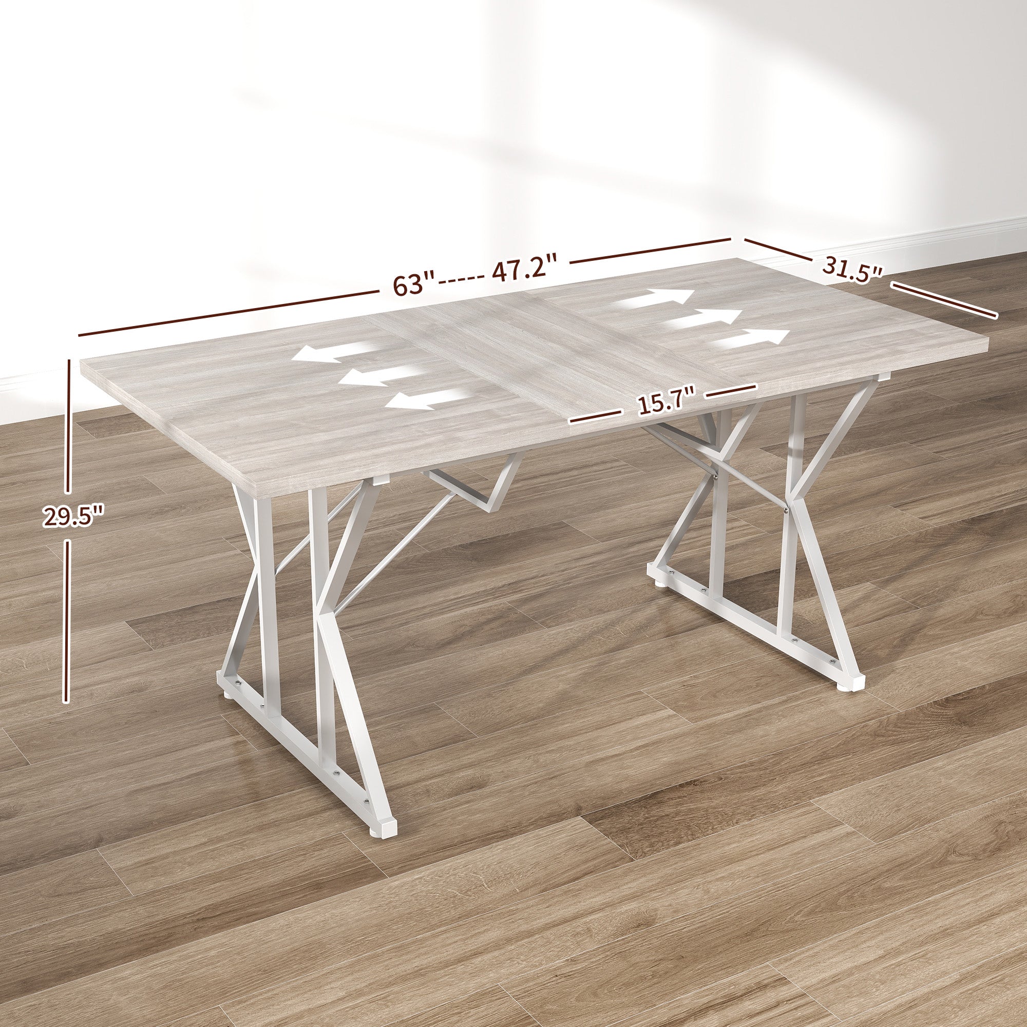 Extendable Farmhouse Dining Table for 4-6 - Gray | HOMCOM