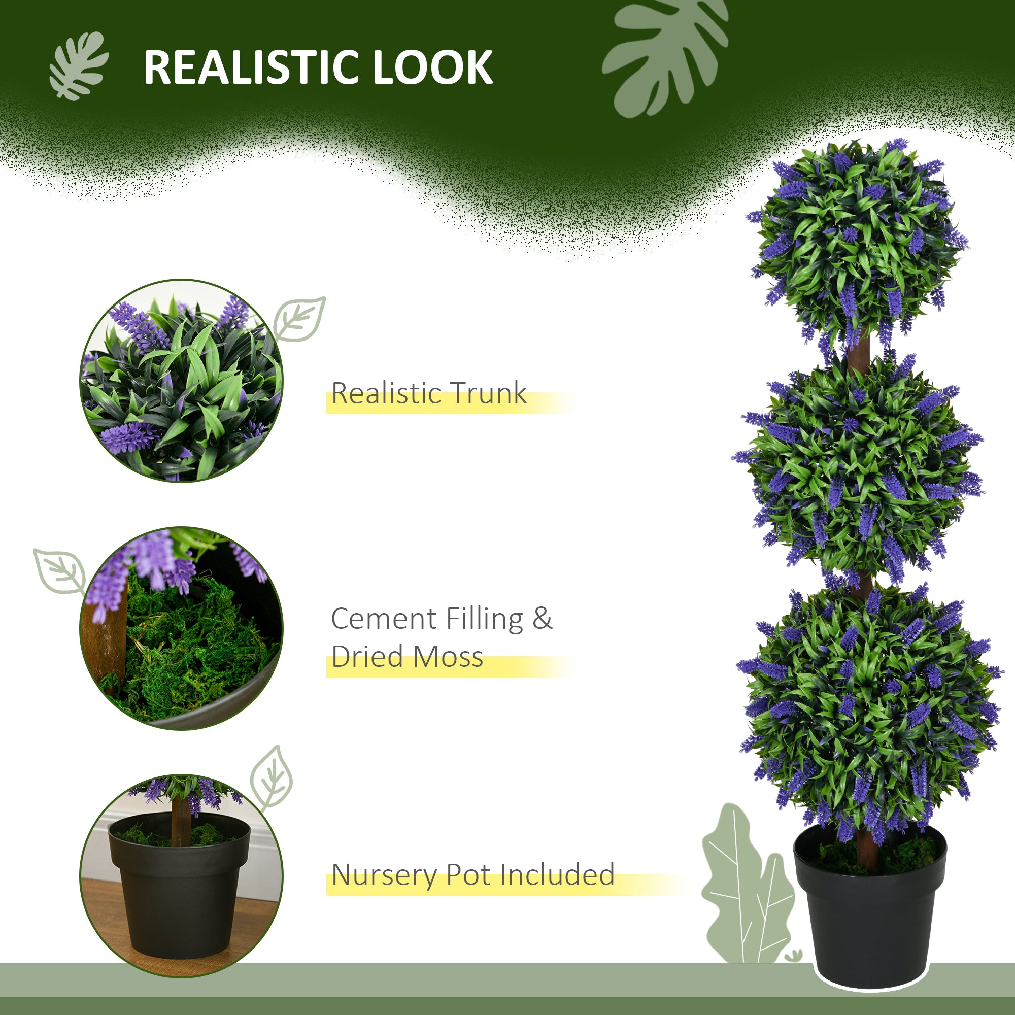 3.5ft Set of 2 Decorative Artificial Plants Ball Trees with Lavender Flowers in Pot Fake Plants for Home Indoor Outdoor Decor, Green