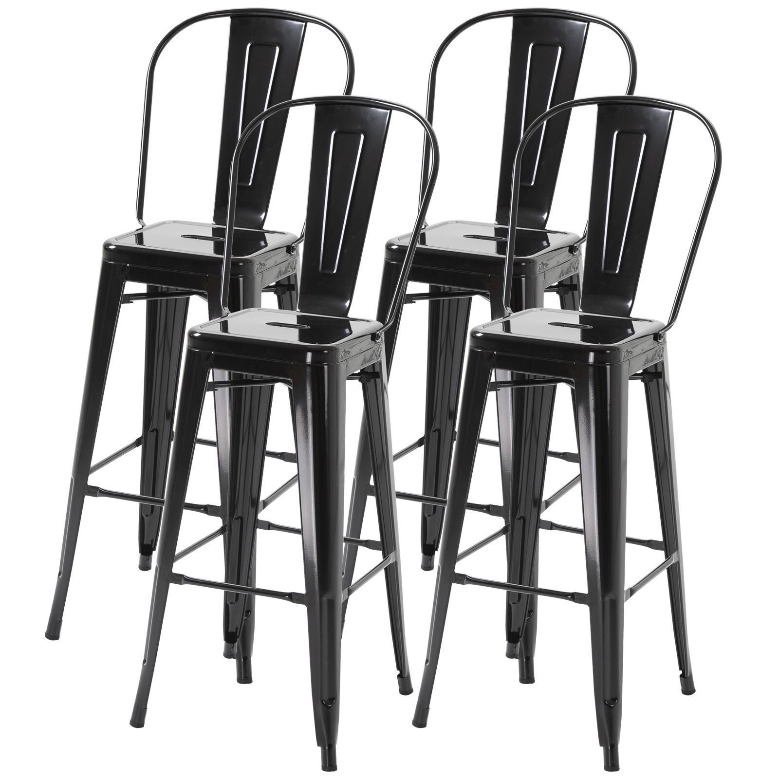 HOMCOM 30" Metal Bar Stools, Set of 4 Stacking Stools, Bar Height Kitchen Stools, Metal Chair with Removable Back for Kitchen Island, Pub, Bistro Café, Black