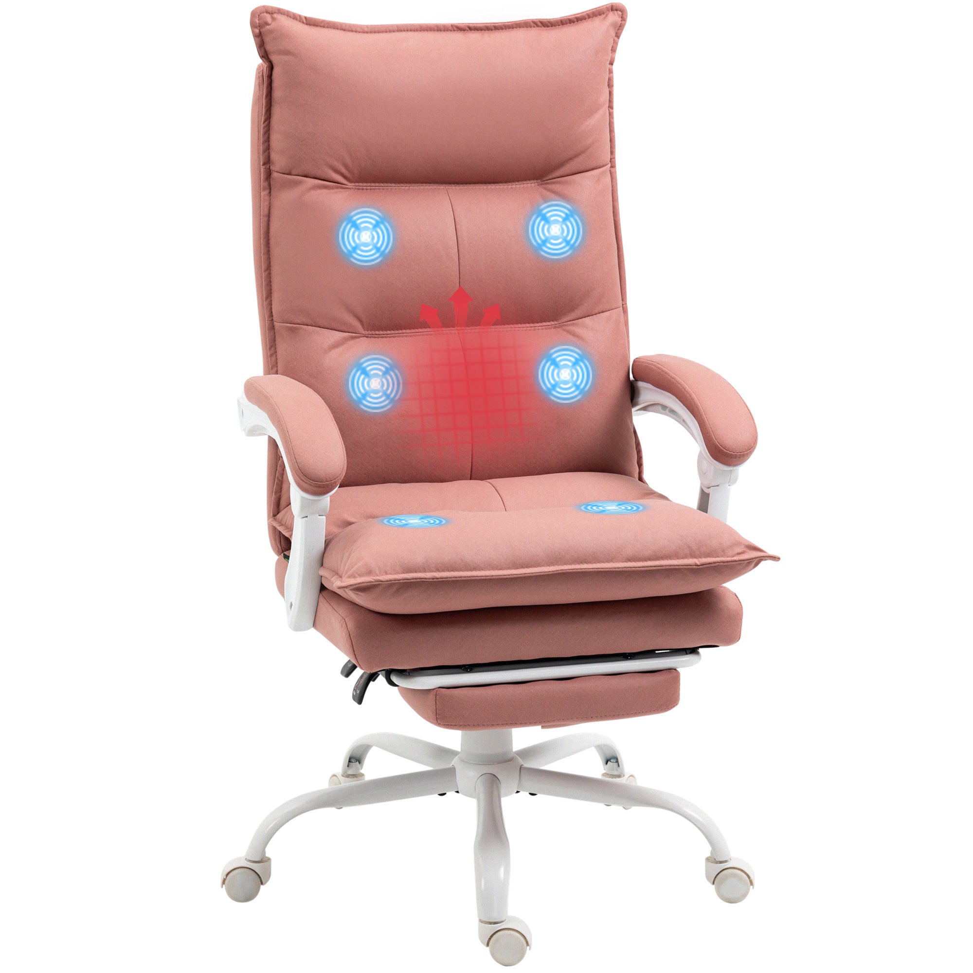 Executive Massage Office Chair with 6 Vibration Points, Microfiber Computer Desk Chair, Heated Reclining Chair Pink