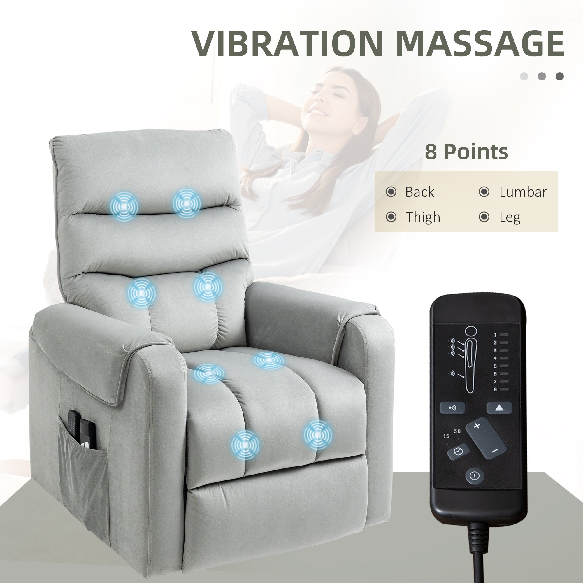 HOMCOM Power Lift Recliner for Elderly with 8 Vibration Points, Reclining Chair with Remote, Side Pockets and Footrest, Grey