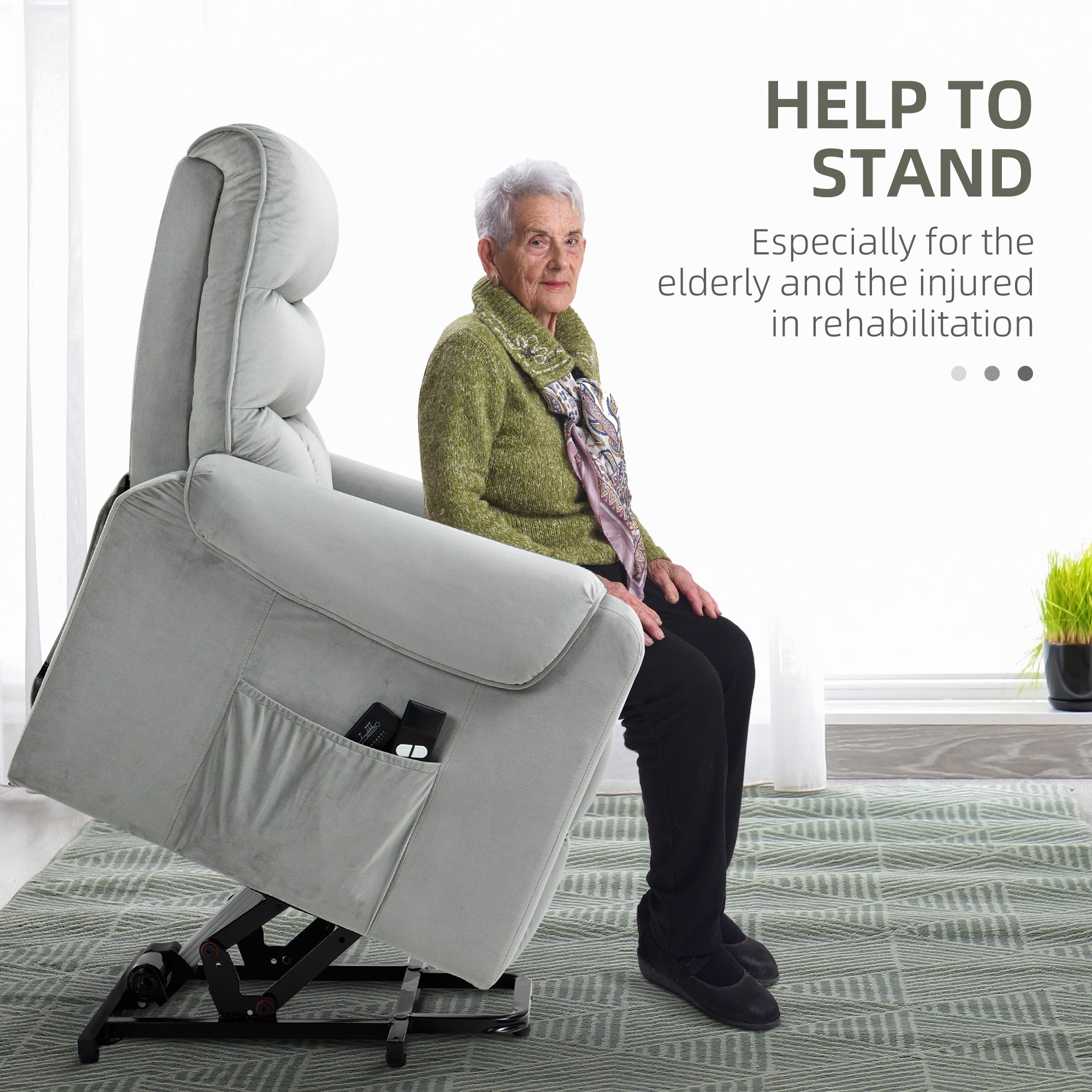 HOMCOM Power Lift Recliner for Elderly with 8 Vibration Points, Reclining Chair with Remote, Side Pockets and Footrest, Grey