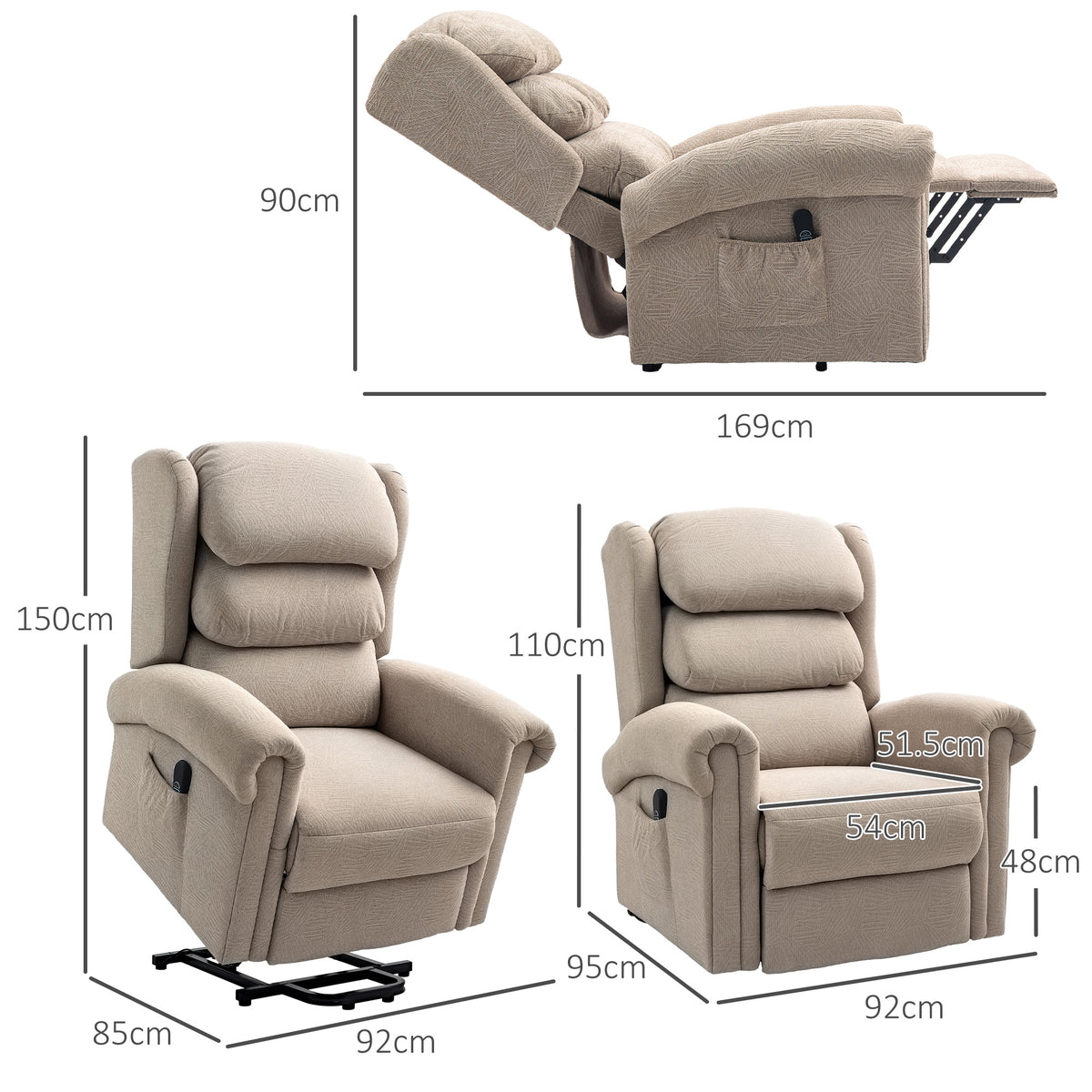 Riser Recliner Chair for Elderly, Velvet Electric Power Lift Chair with Layered Padded Backrest, Spring Cushion, Wide Seat, USB Port, Remote, Side Pockets, Lift Armchair for Living Room, Khaki