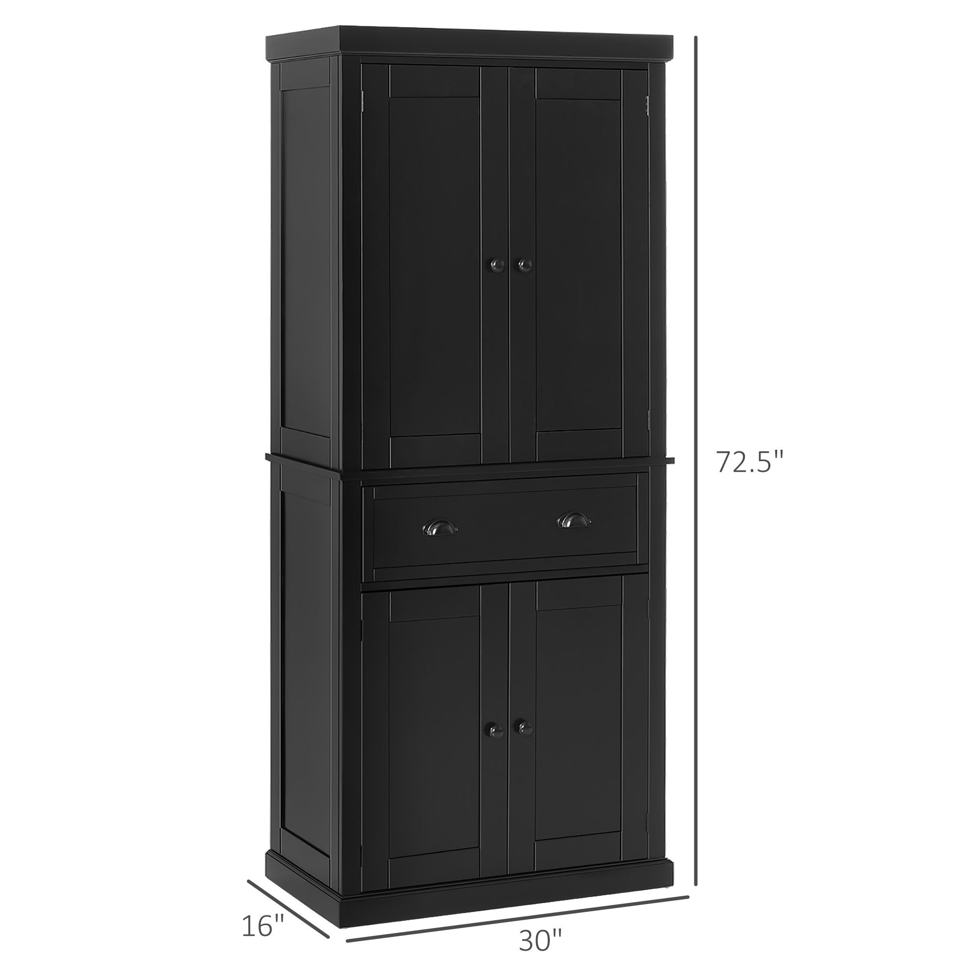 72.5" Kitchen Cabinet, Pantry Storage Cabinet with Doors and Shelves, Freestanding Food Pantry Cabinet, Black