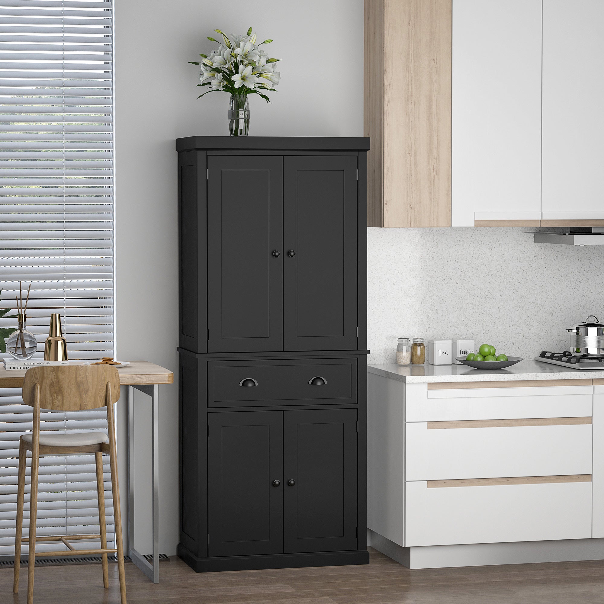 72.5" Kitchen Cabinet, Pantry Storage Cabinet with Doors and Shelves, Freestanding Food Pantry Cabinet, Black