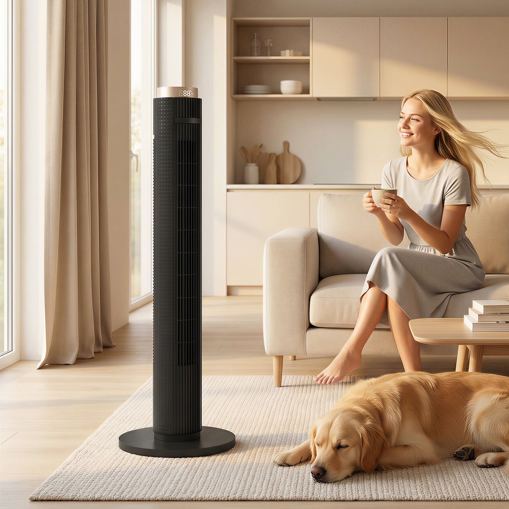 Tower Fan, Standing Floor Fan with Remote Control, WiFi App Control, 65° Oscillating, 3 Speed 4 Modes, 12 Hour Timer and Night Light for Bedroom Office, Black