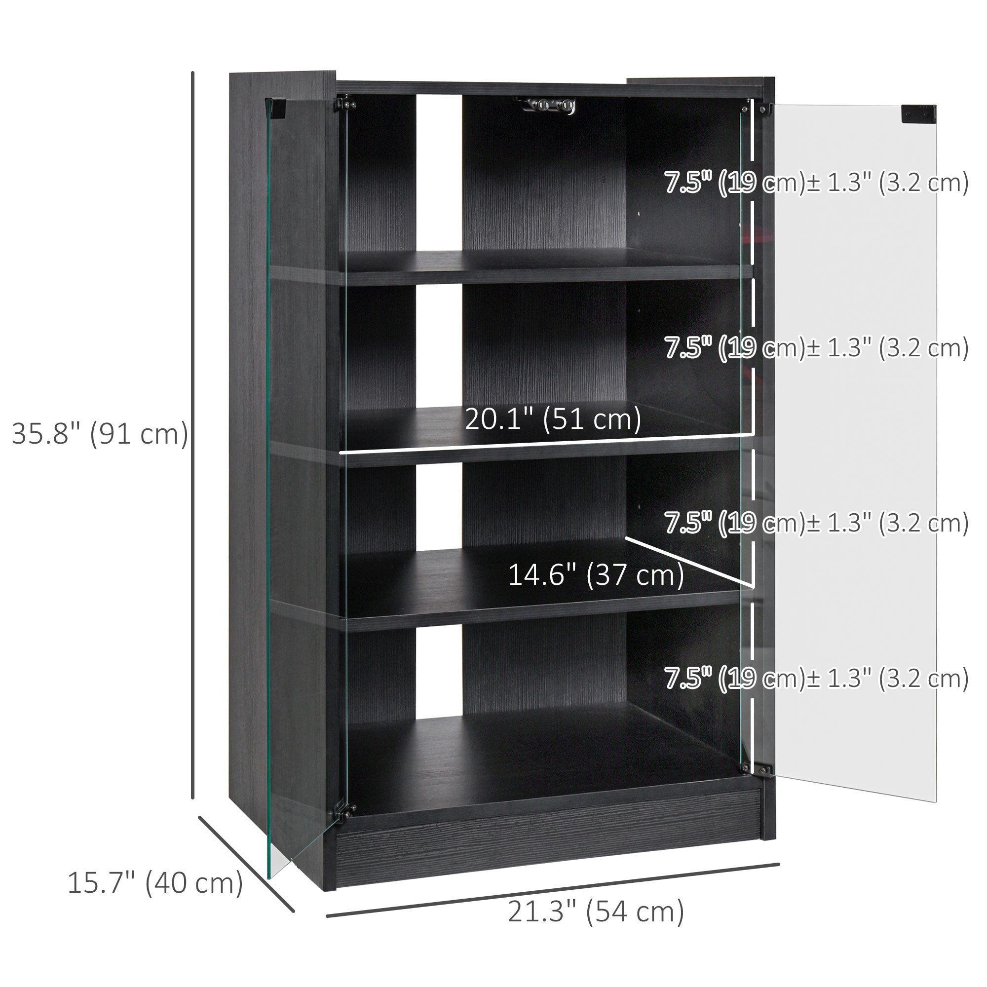 HOMCOM 5-Tier Media Stand, DVD Storage Cabinet with 3-Level Adjustable Shelves, Tempered Glass Doors, and Cable Management, Distressed Black