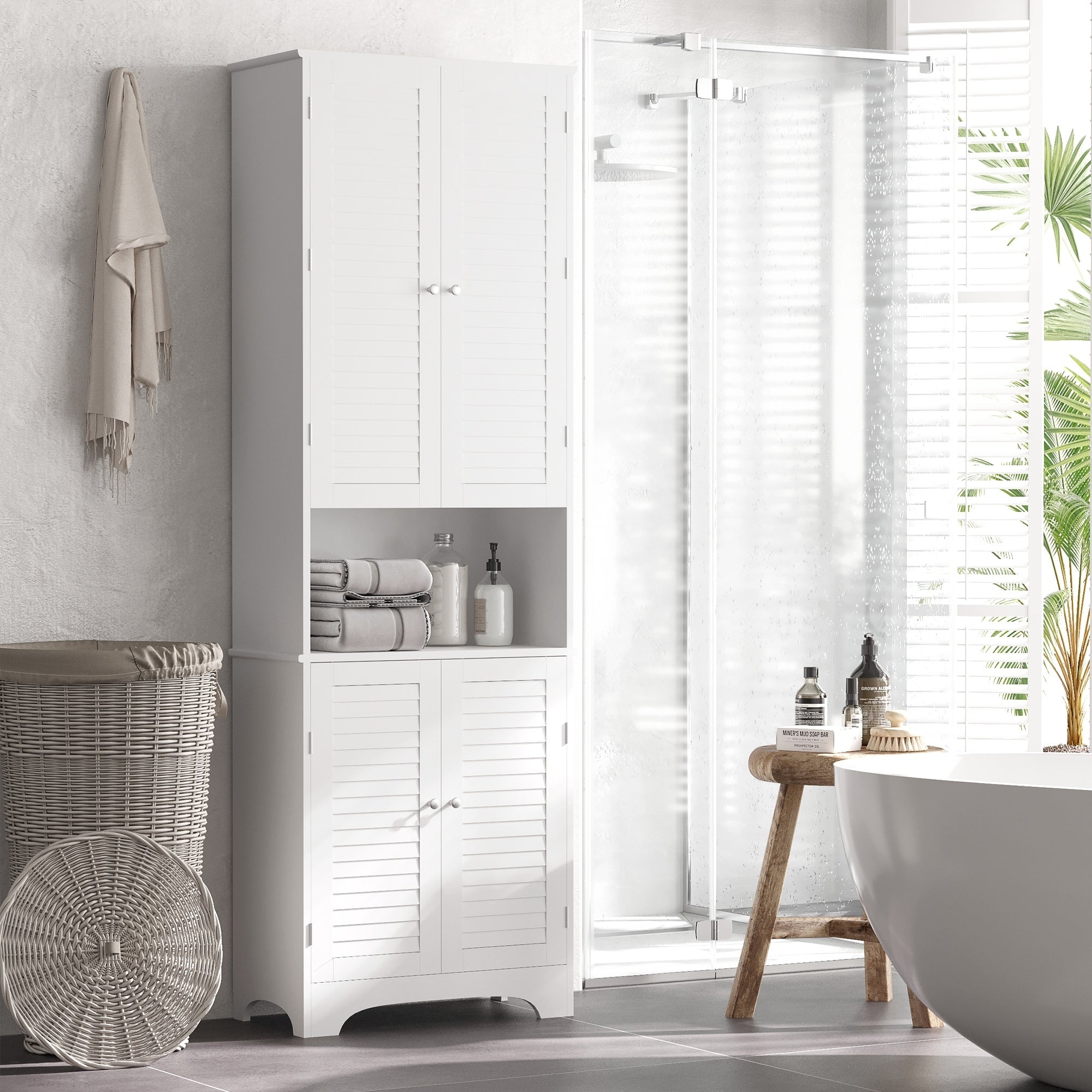 Tall Narrow Bathroom Storage Cabinet with Doors and Shelf Adjustability Freestanding Linen Cabinet White