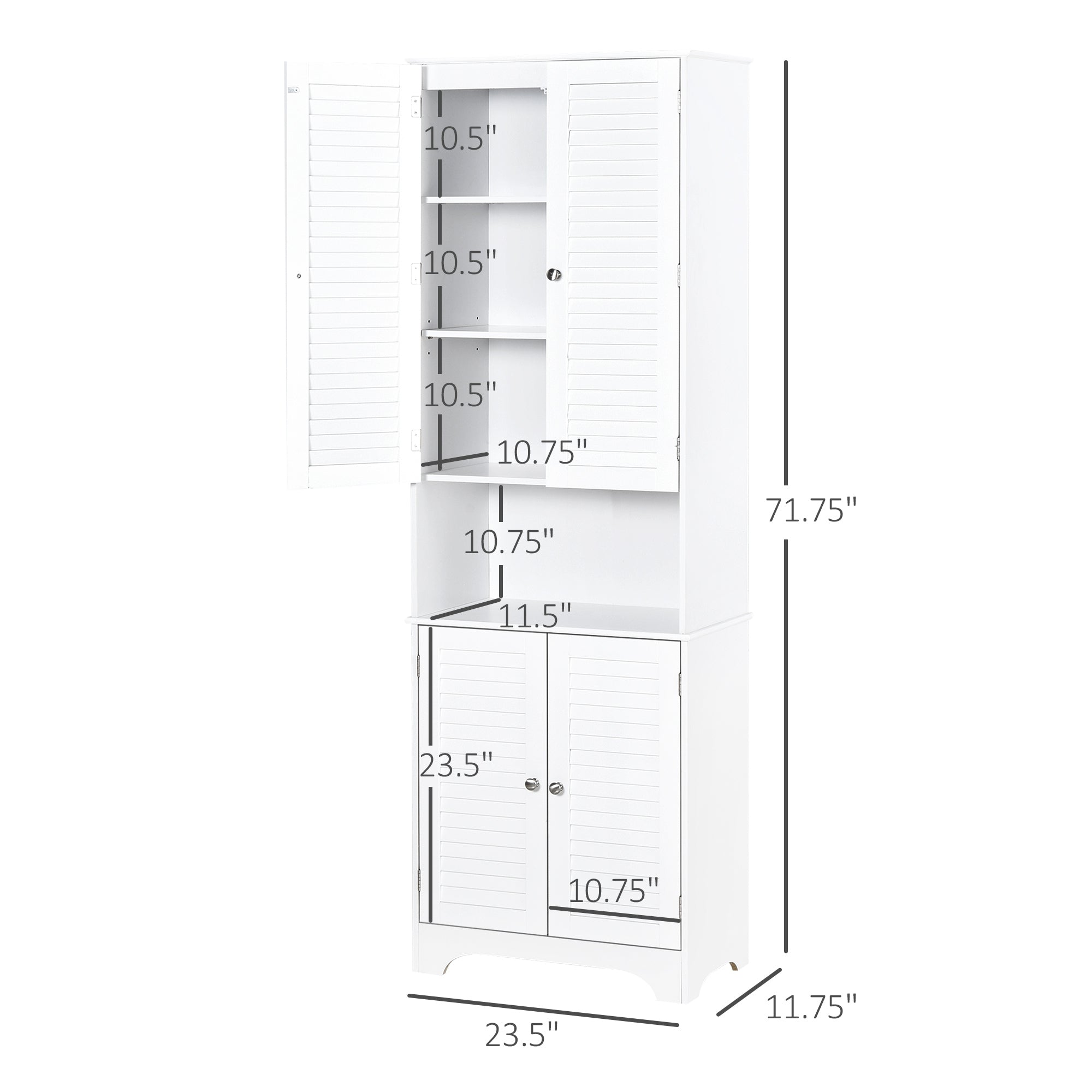 HOMCOM Tall Bathroom Storage Cabinet, Slim Bathroom Cabinet with 4 Shutter Doors and Adjustable Shelves, Toilet Vanity Cabinet, Narrow Organizer, White