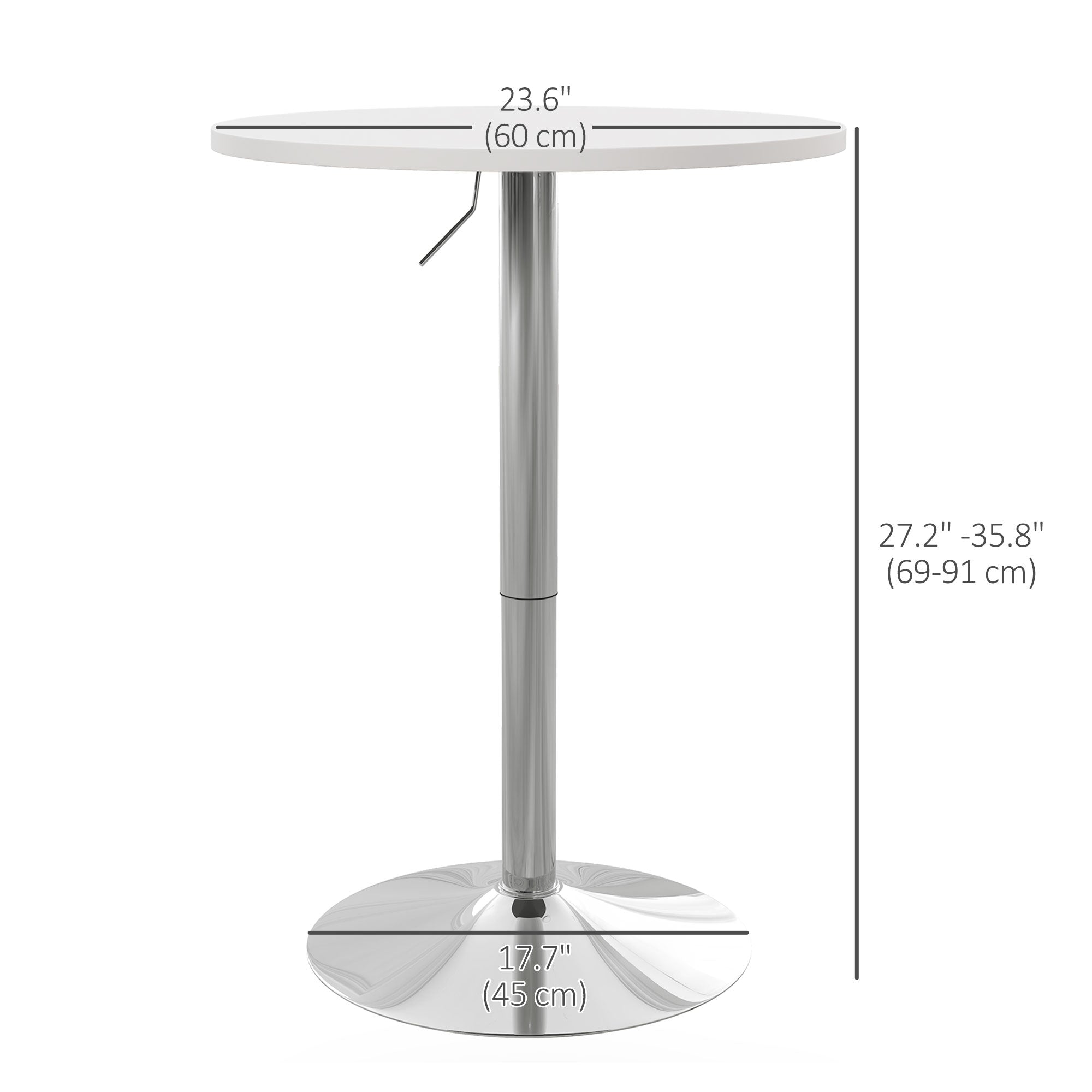 HOMCOM Round Bar Table, Adjustable Pub Table with 360° Swivel Top and Steel Base, Modern Bistro Table for 2, Easy Assembly for Home Bar, Small Dining Room, White