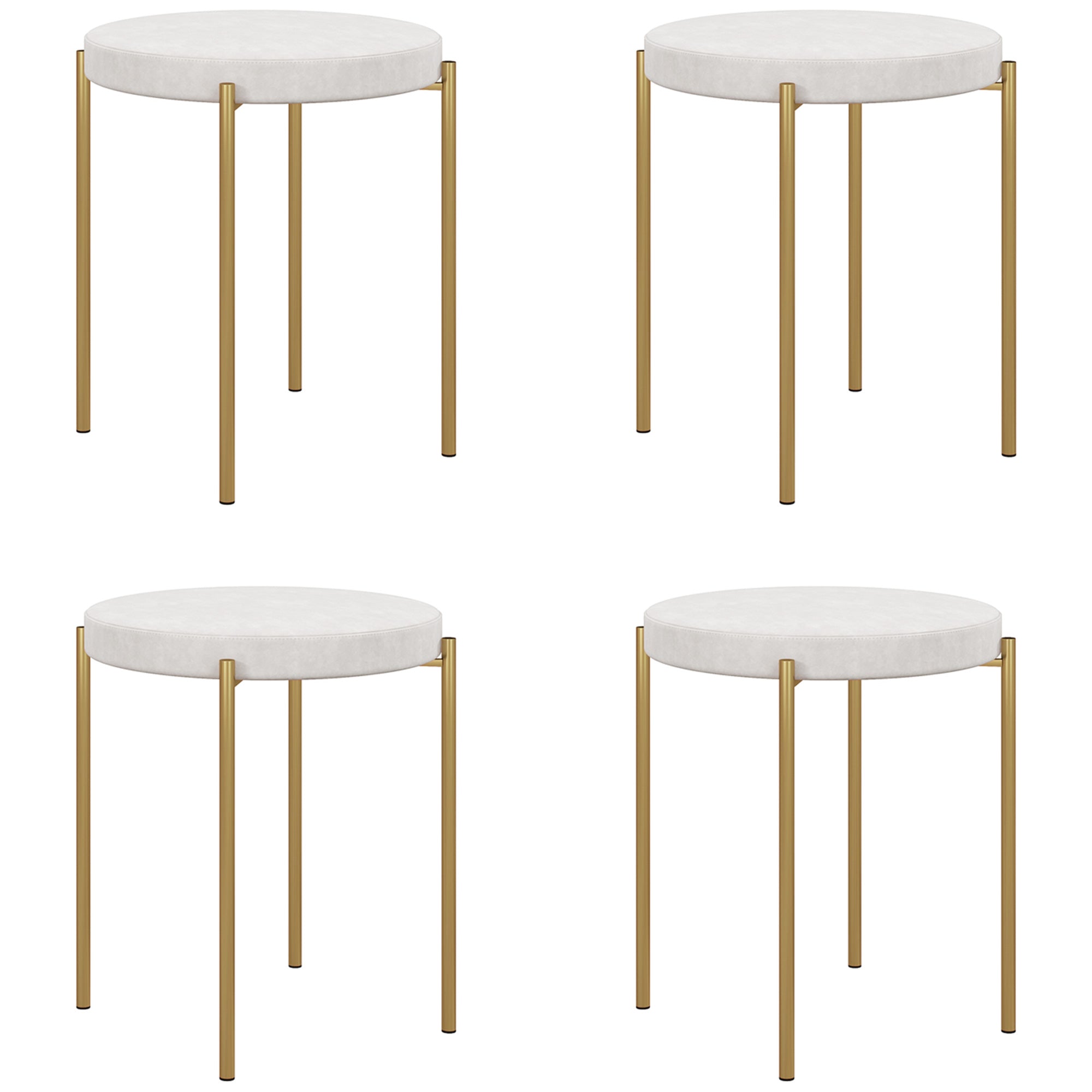 HOMCOM Modern Stacking Stools Set of 4, Backless Round Dining Chairs, Velvet-Touch Upholstered Accent Side Chairs with Metal Legs for Kitchen, Cream White