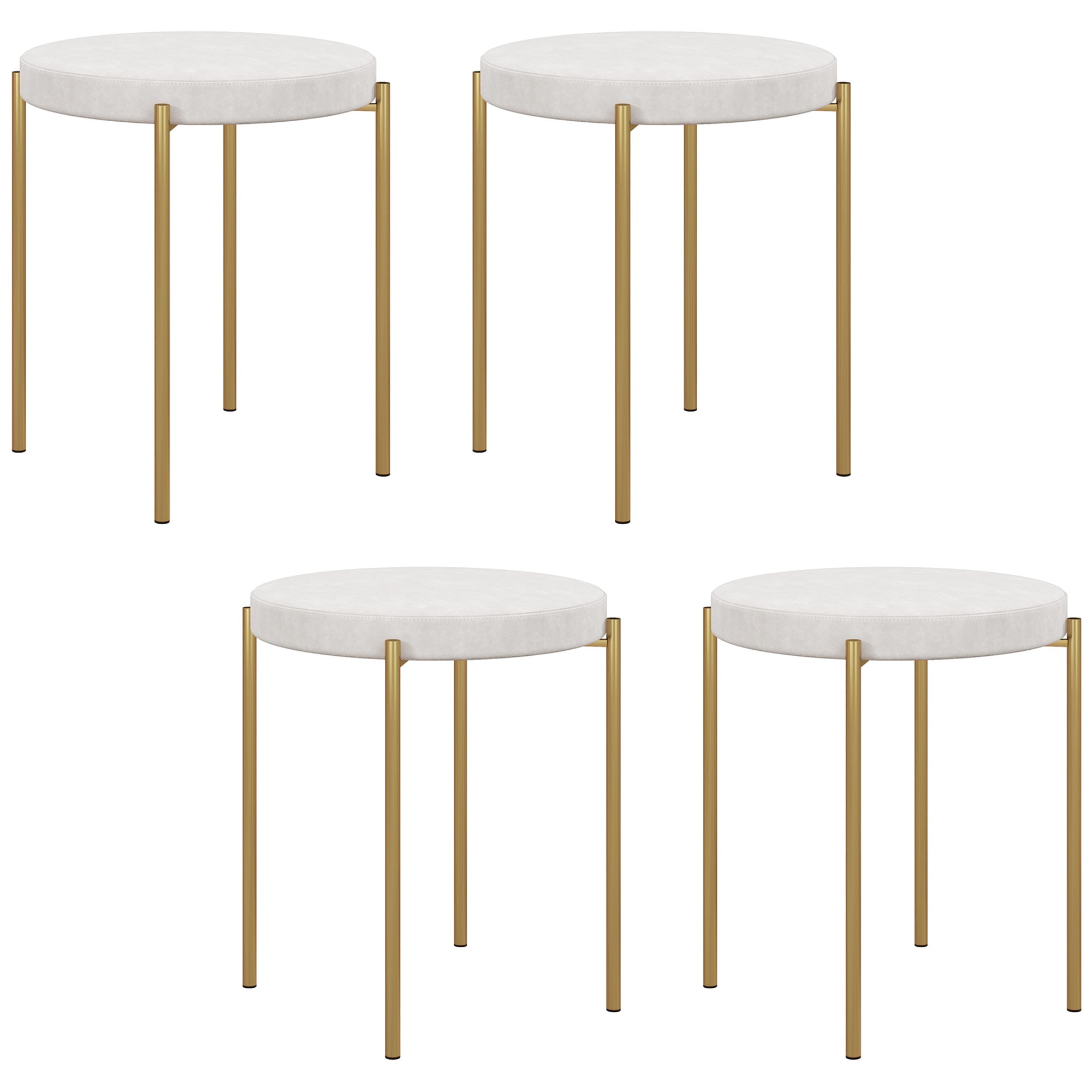 HOMCOM Modern Stacking Stools Set of 4, Backless Round Dining Chairs, Velvet-Touch Upholstered Accent Side Chairs with Metal Legs for Kitchen, Cream White