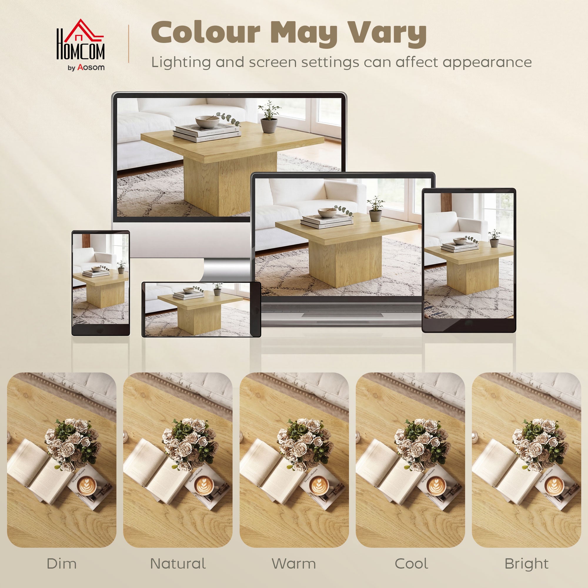 Square Coffee Table, Center Table with 1.6" Thick Tabletop for Living Room, Easy Assembly, 31.5"x31.5", Light Brown