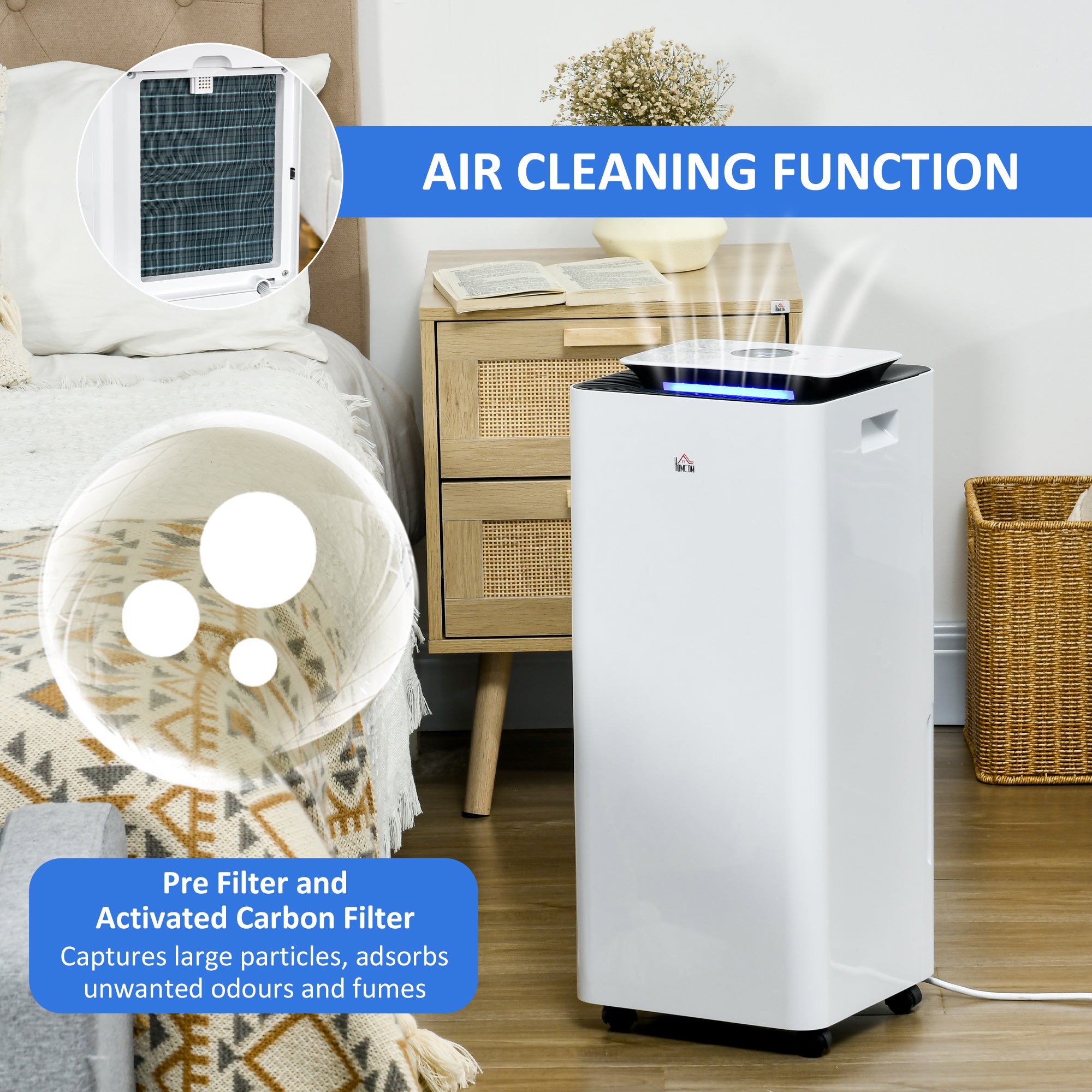 HOMCOM 16L/Day 3500mL Portable Quiet Dehumidifier with Air Purifier Filter, 24H Timer, 5 Modes, Electric Moisture Air Dehumidifier for Home Laundry Basement, White