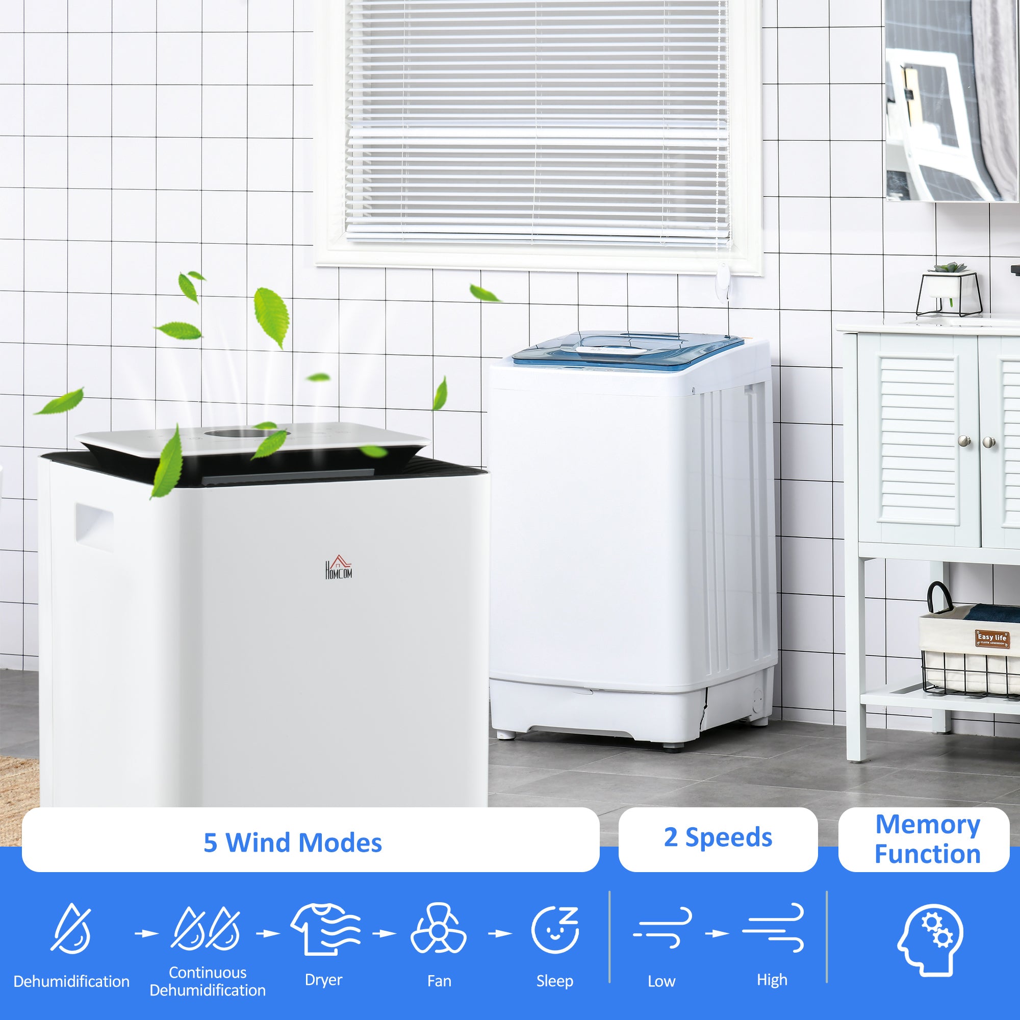 HOMCOM 16L/Day 3500mL Portable Quiet Dehumidifier with Air Purifier Filter, 24H Timer, 5 Modes, Electric Moisture Air Dehumidifier for Home Laundry Basement, White