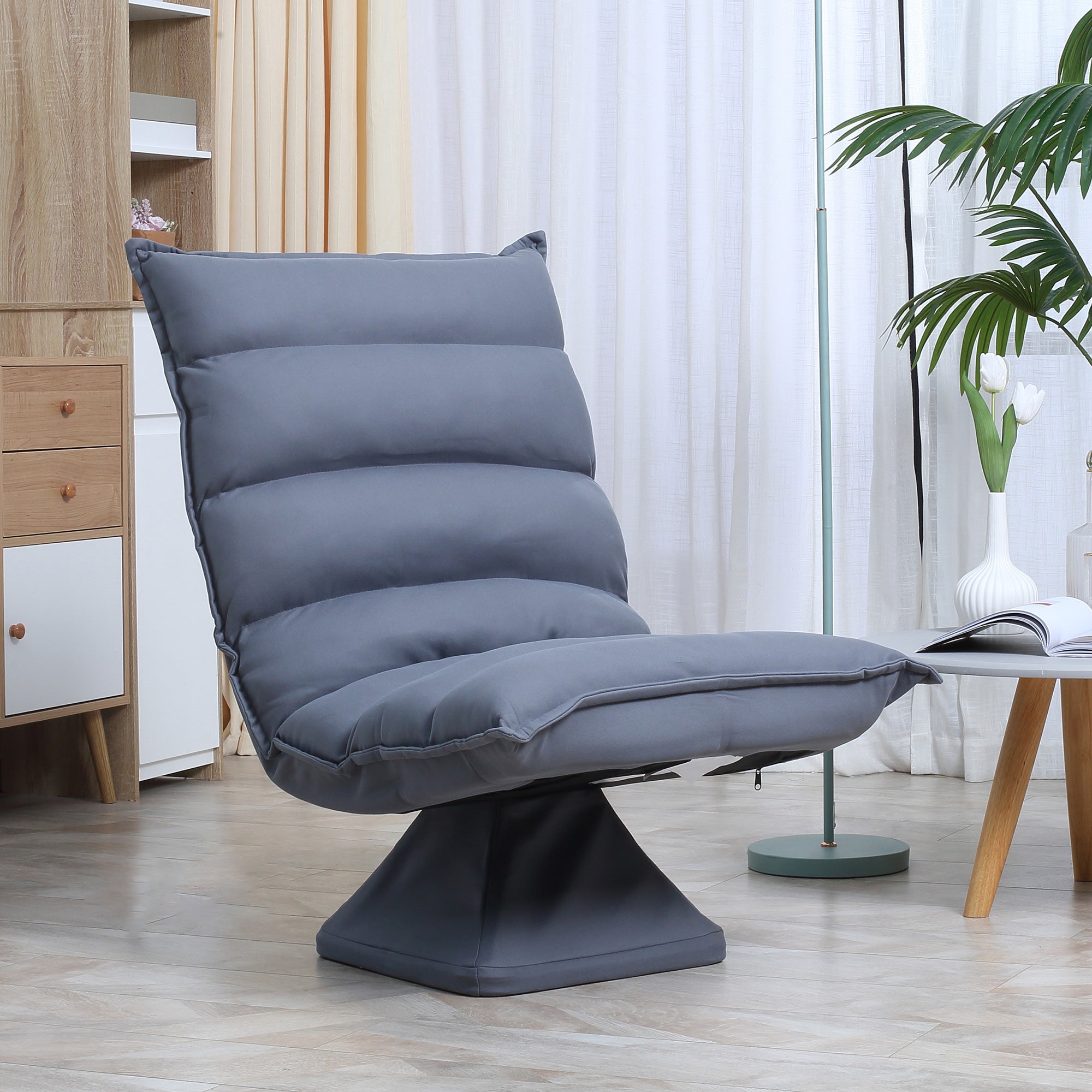 Swivel Floor Chair with Back Support Adjustable Microfiber Gaming Chair for Reading and Lounging Gray