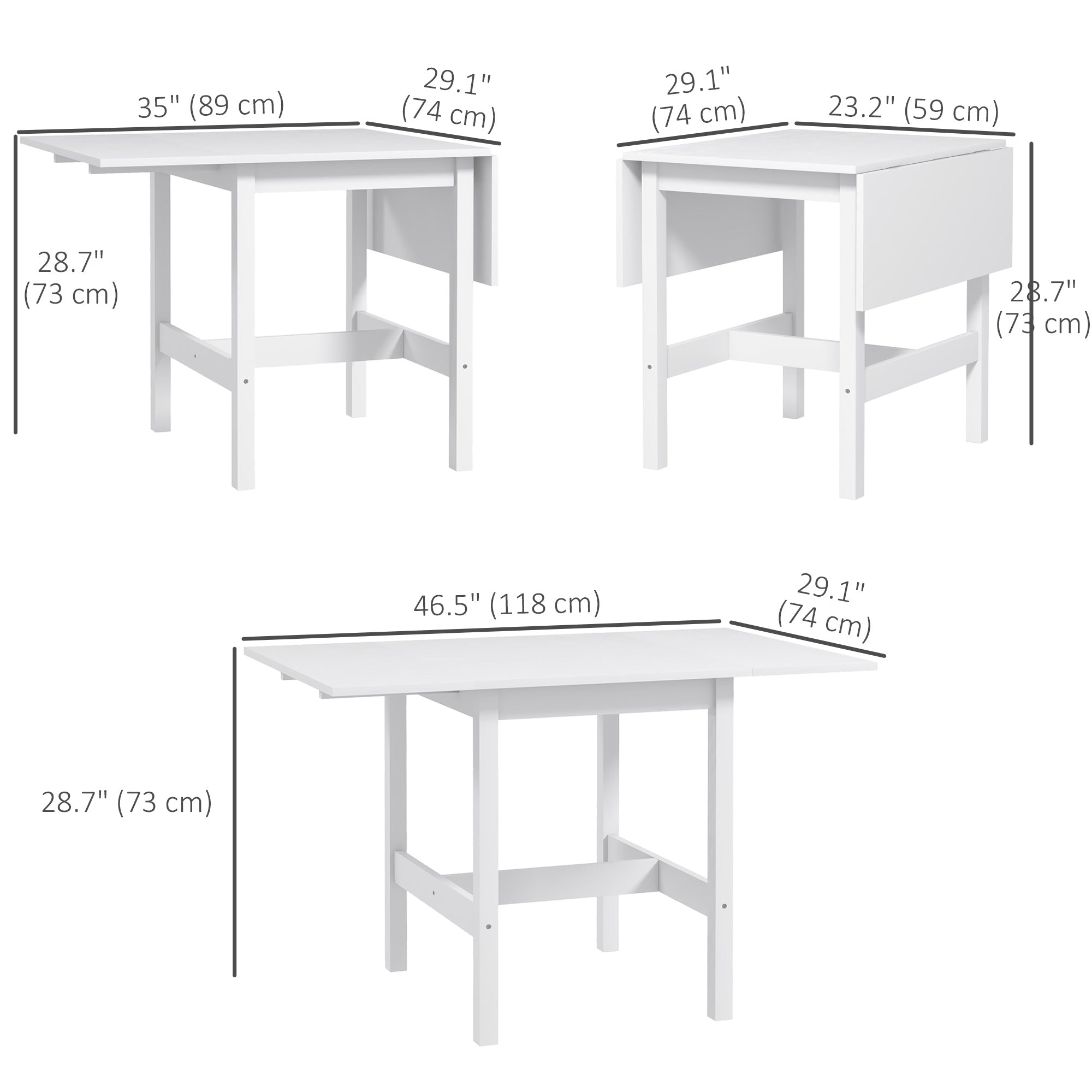 HOMCOM Foldable Solid Wood Dining Table, Drop Leaf Table for Small Spaces, Folding Table for Kitchen, Dining Room, White