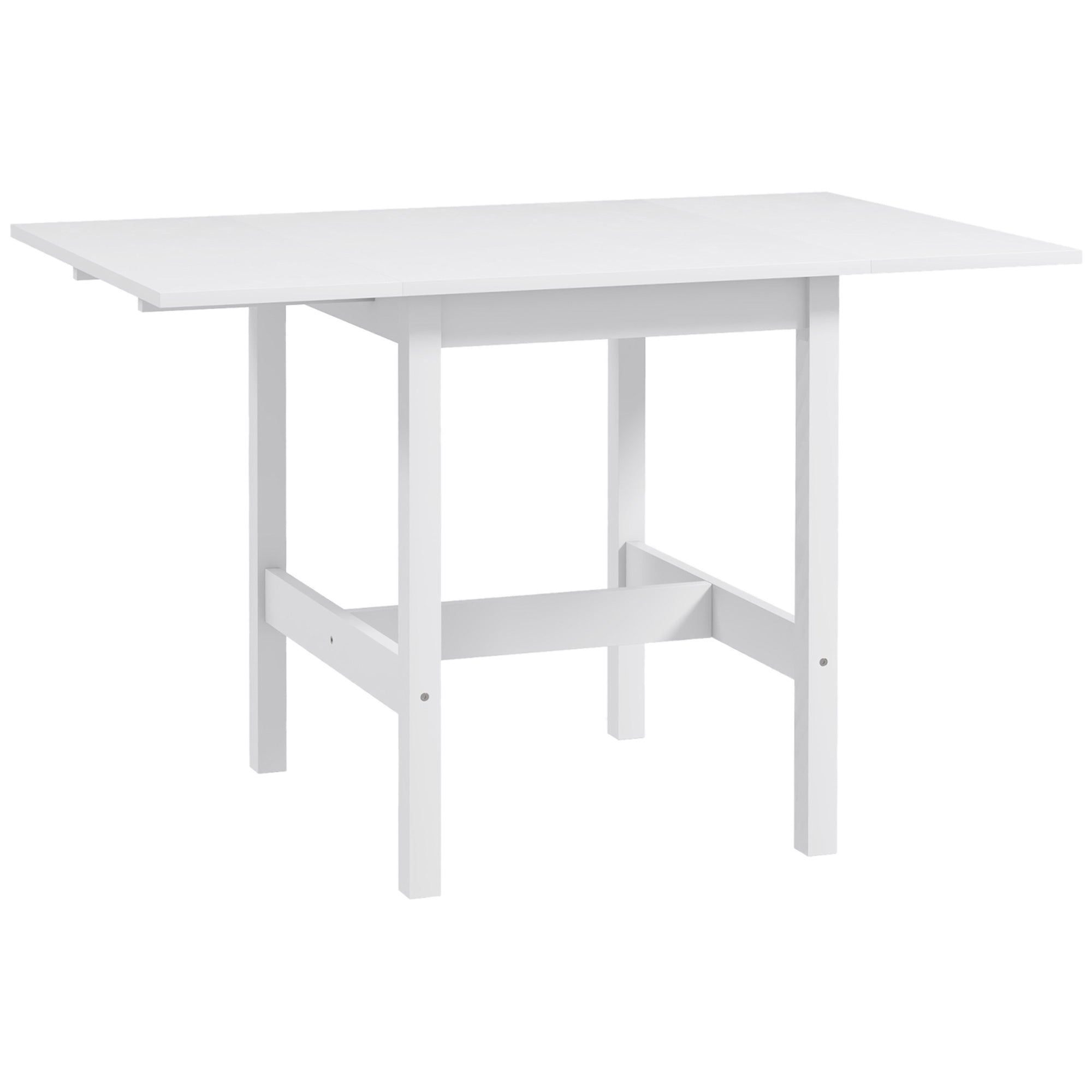 HOMCOM Foldable Solid Wood Dining Table, Drop Leaf Table for Small Spaces, Folding Table for Kitchen, Dining Room, White