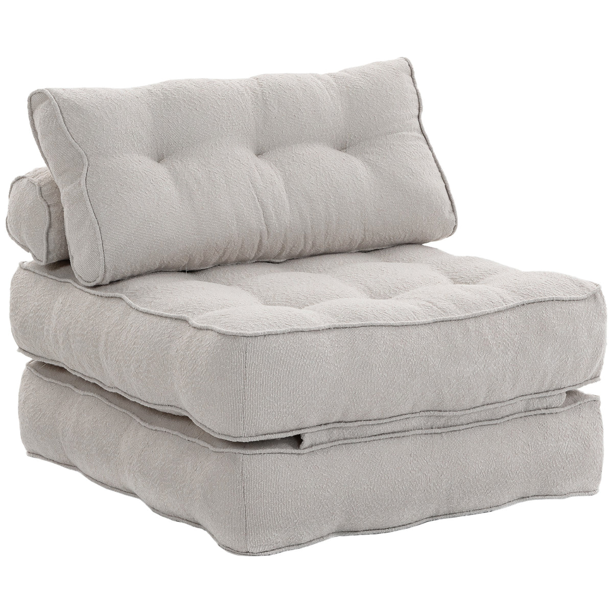 Folding Sofa Bed, Boneless Cloud Linen Sleeper Chair Bed, 3-in-1 Convertible Floor Sofa with Thick Supportive Cushion, Pillows for Living Room, Bedroom, Beige Grey