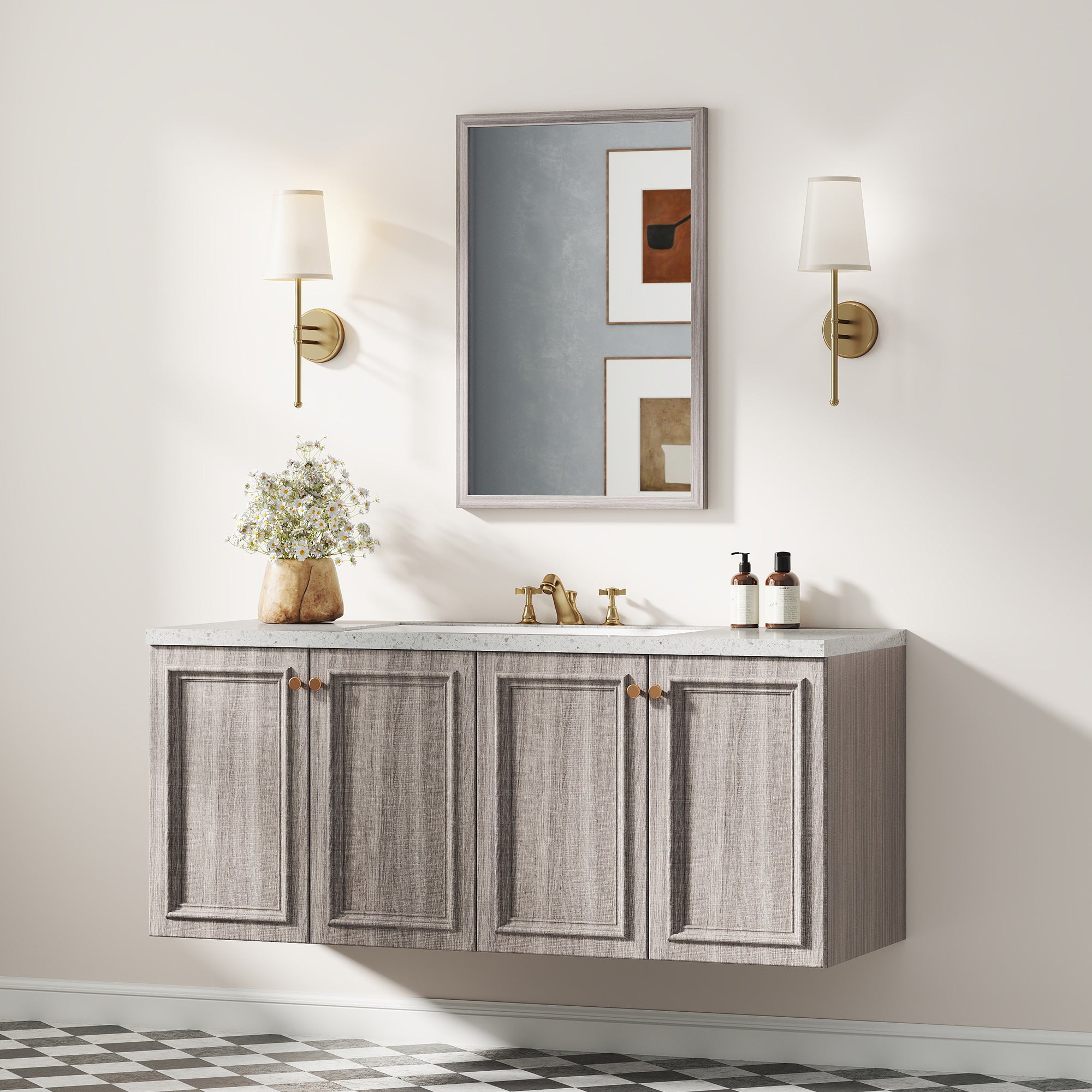 Decorative Rectangular Wall Mirror, 40W x 60H cm Wall-Mounted Bathroom Mirror for Living Room, Bedroom, Hallway, Grey Wood Grain