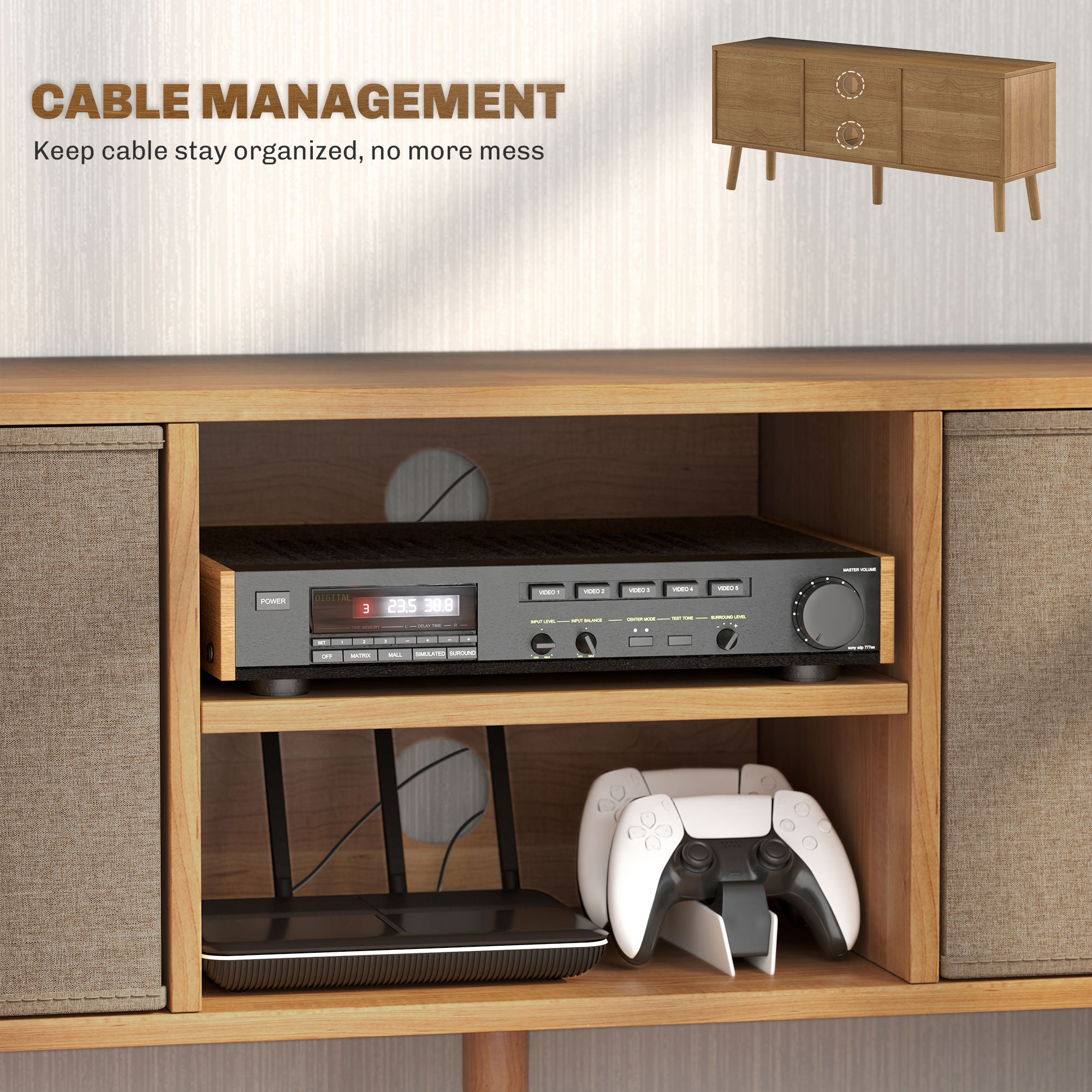 HOMCOM TV Cabinet Stand Unit for TVs up to 50" Flat Screen with Foldable Drawers and Shelves, Entertainment Centre for Living Room, Bedroom Brown