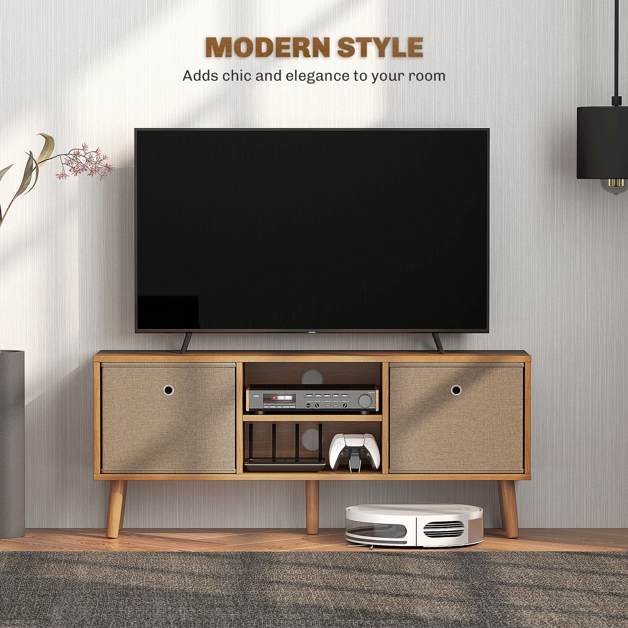 HOMCOM TV Cabinet Stand Unit for TVs up to 50" Flat Screen with Foldable Drawers and Shelves, Entertainment Centre for Living Room, Bedroom Brown